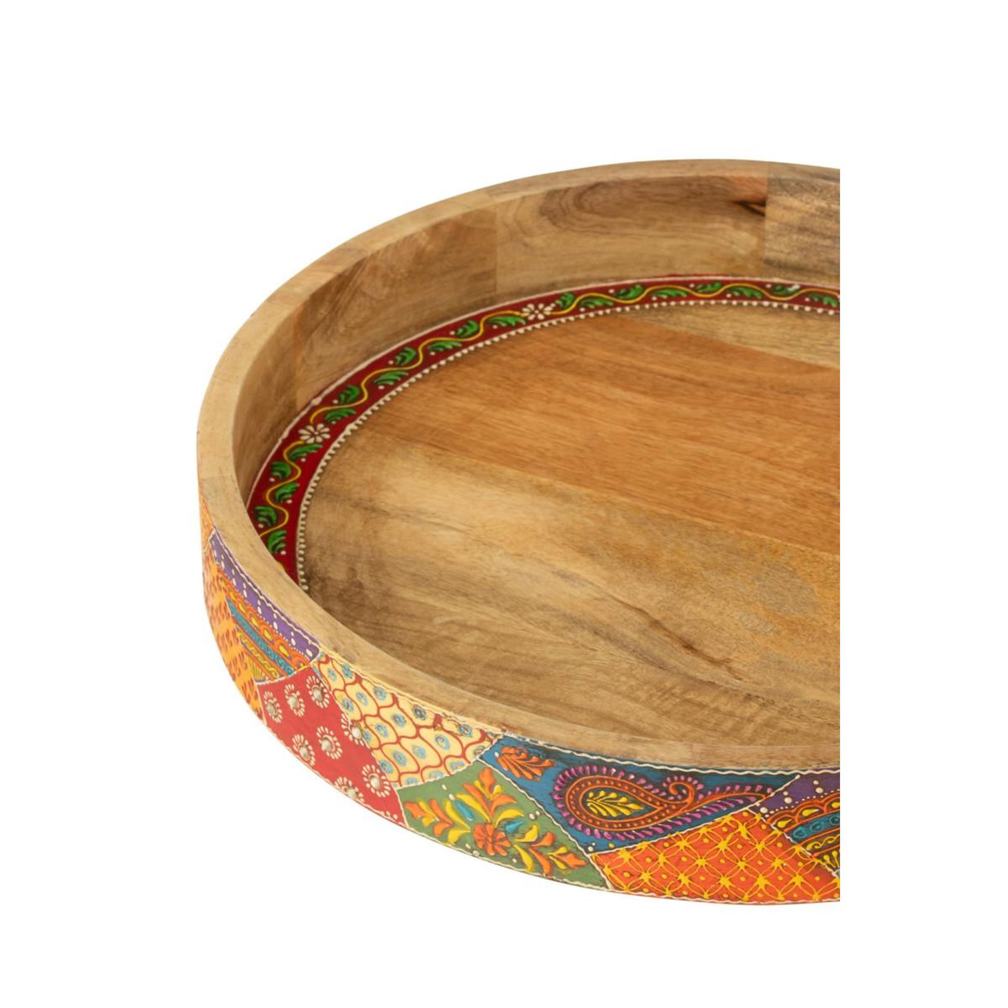 Voir la diapositive 5 : J-LINE Lot de 2 plateaux déco en bois  delhi  40cm multicolore