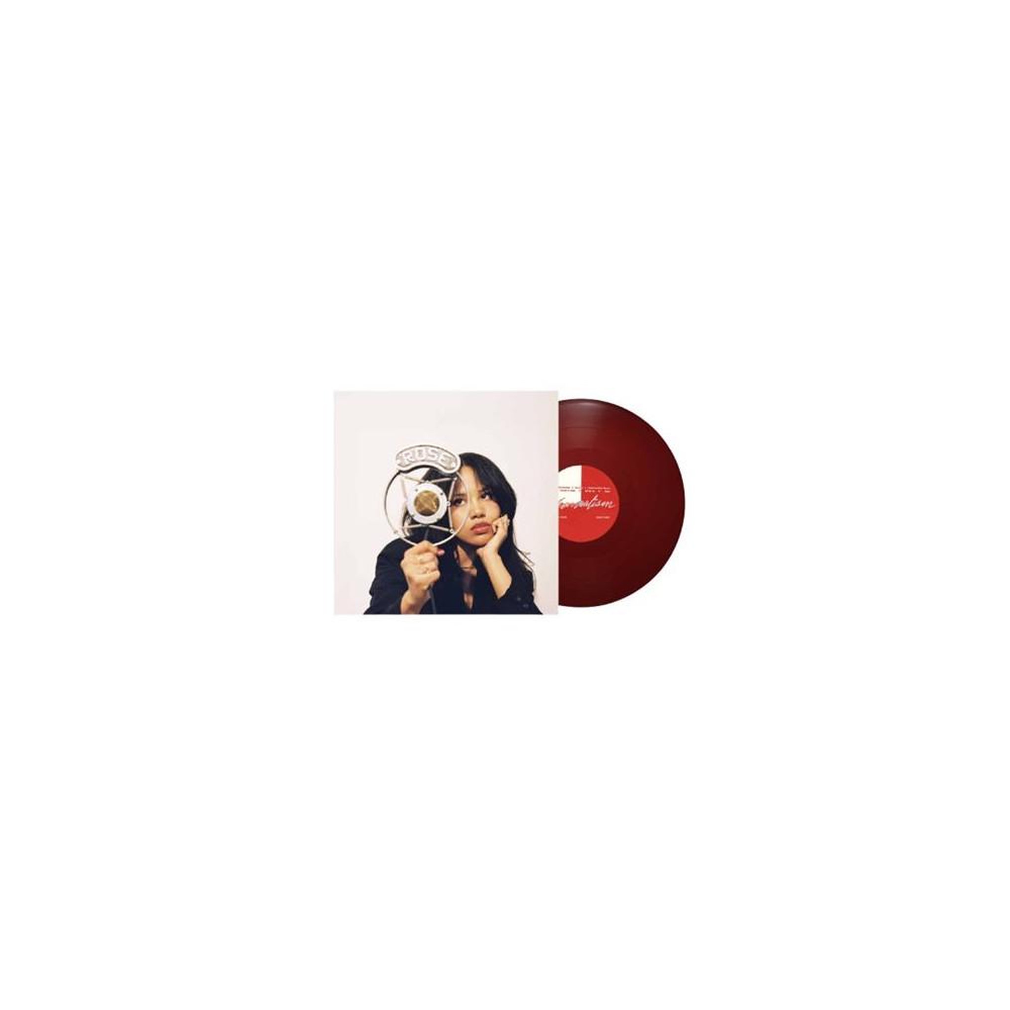 Vinyle single bordeaux rouge avec pochette assortie et étiquette rouge