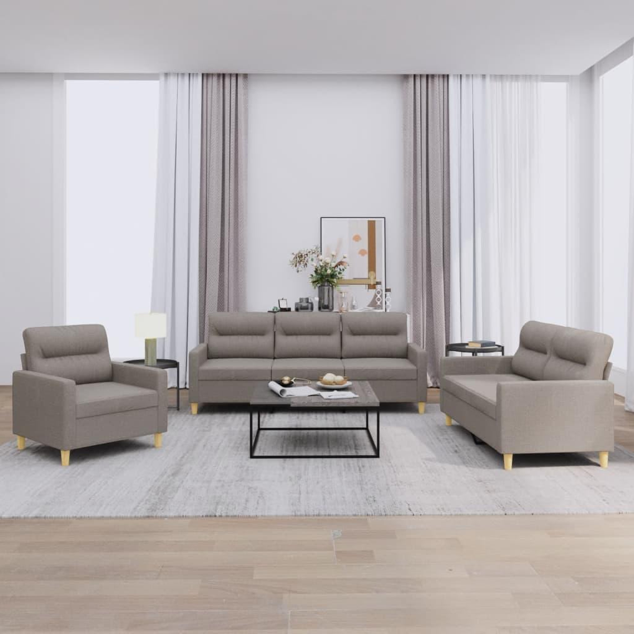 Voir la diapositive 1 : VIDAXL Ensemble de canapes 3 pcs avec coussins Taupe Tissu
