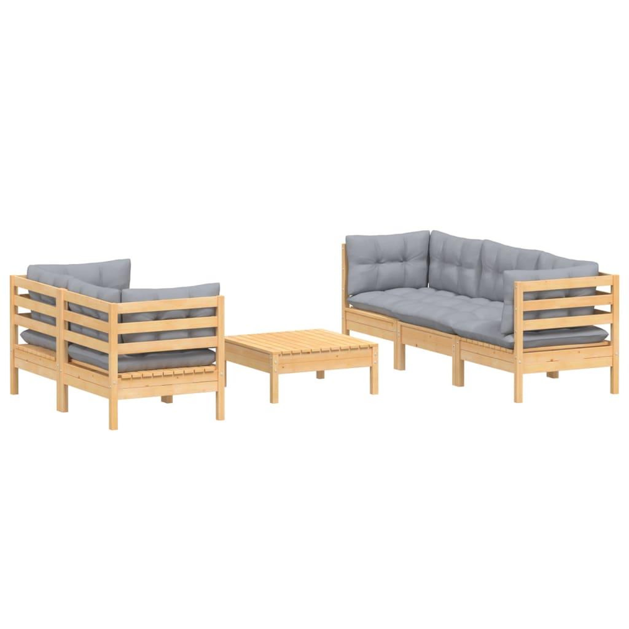 Voir la diapositive 3 : VIDAXL Salon de jardin 6 pcs avec coussins gris bois de pin