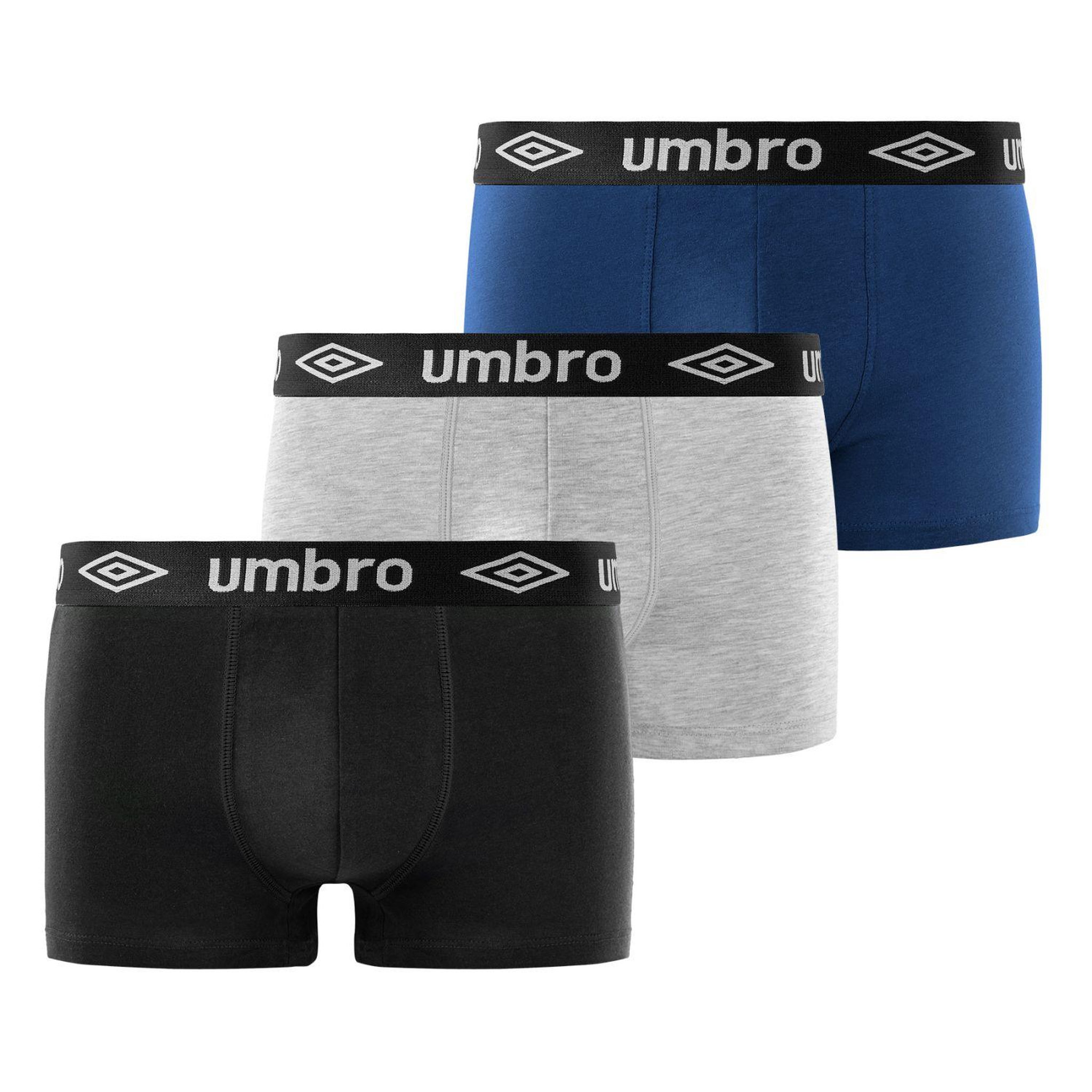 UMBRO Lot de 3 boxers coton homme uni. Coloris disponibles : Bleu