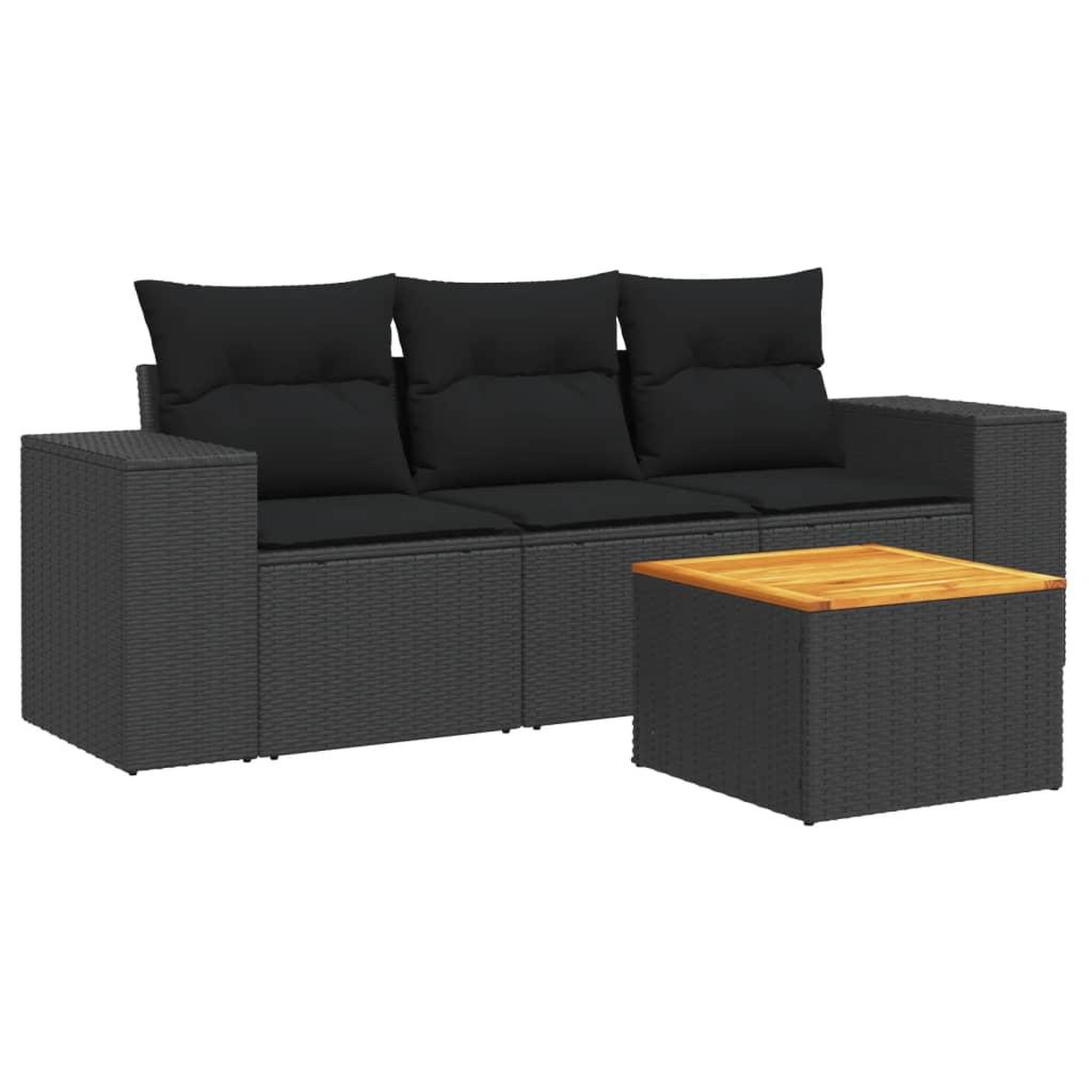 Voir la diapositive 2 : VIDAXL Salon de jardin 4 pcs avec coussins noir resine tressee