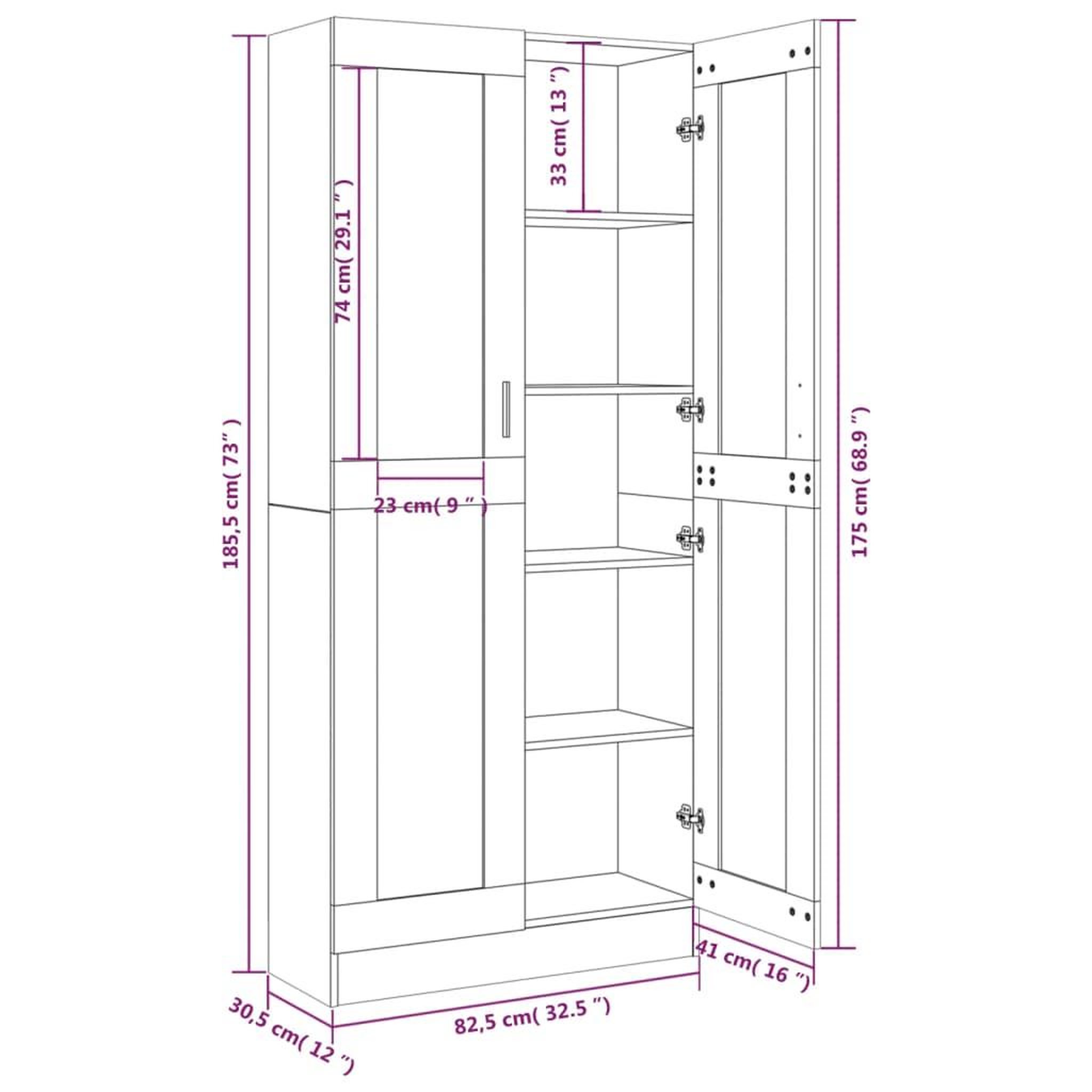 Voir la diapositive 6 : VIDAXL Armoire a vitrine Sonoma gris 82,5x30,5x185,5cm Bois ingenierie