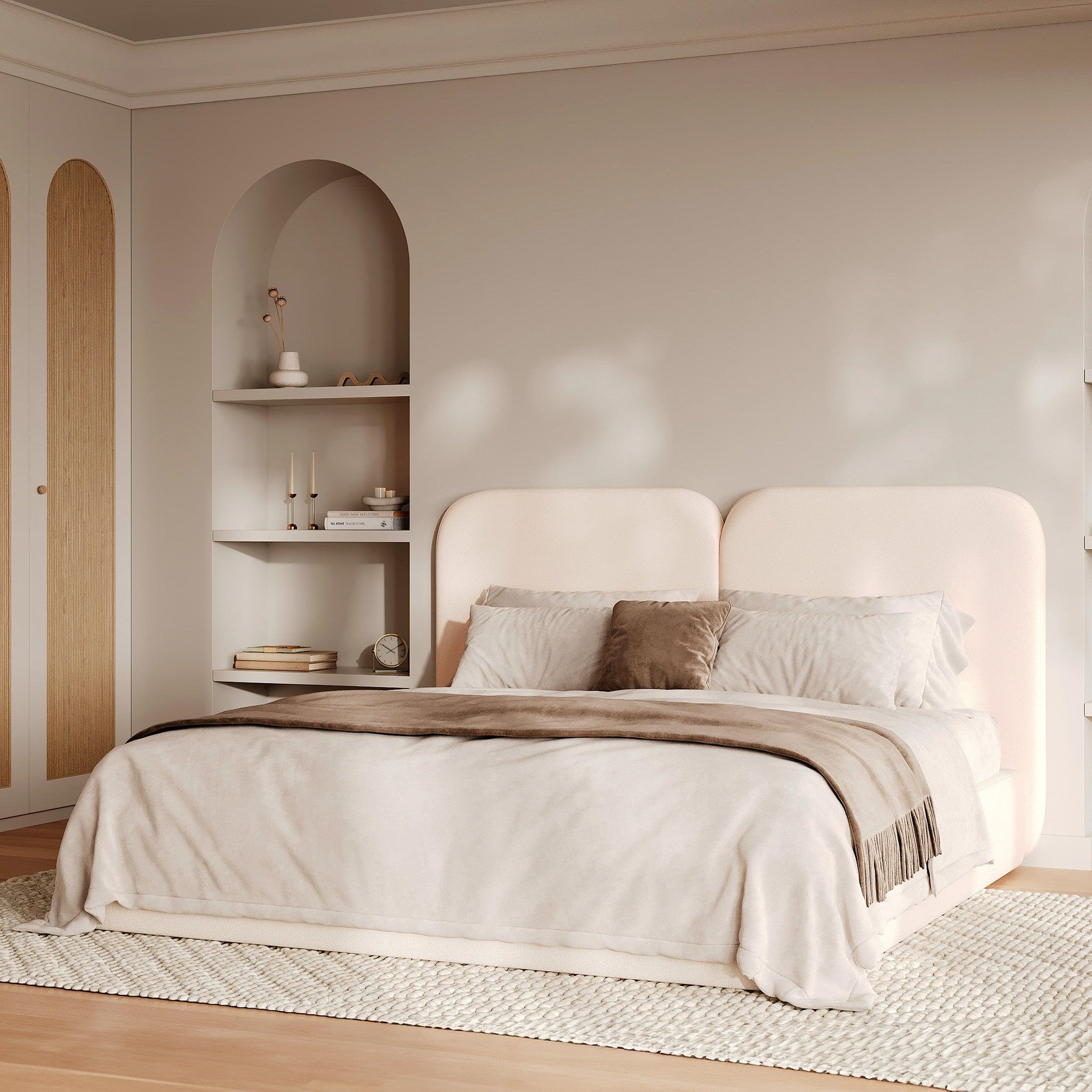 Voir la diapositive 5 : MAISON PAVANE Tête de lit en tissu blanc 160 cm-etna