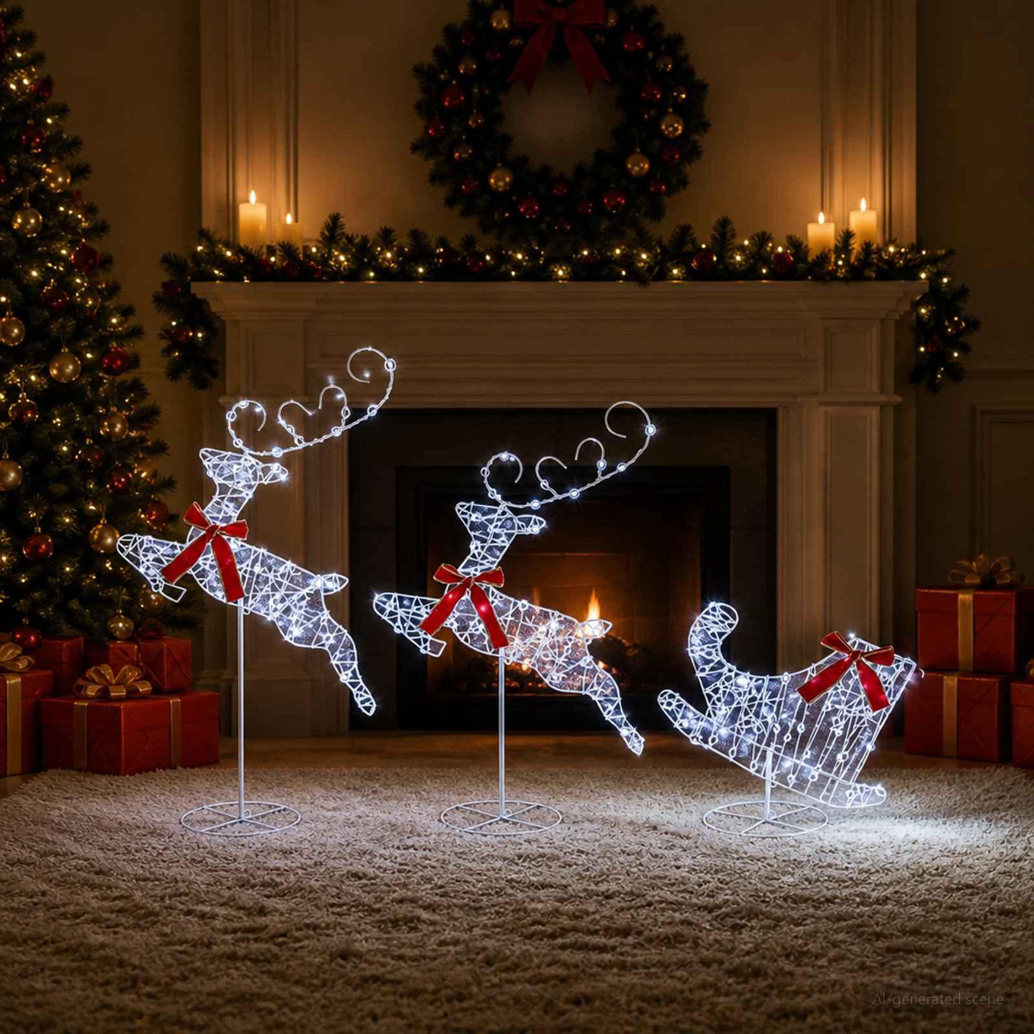 Voir la diapositive 2 : VIDAXL Renne de Noël avec traîneau 3 pc 160 LED Blanc froid