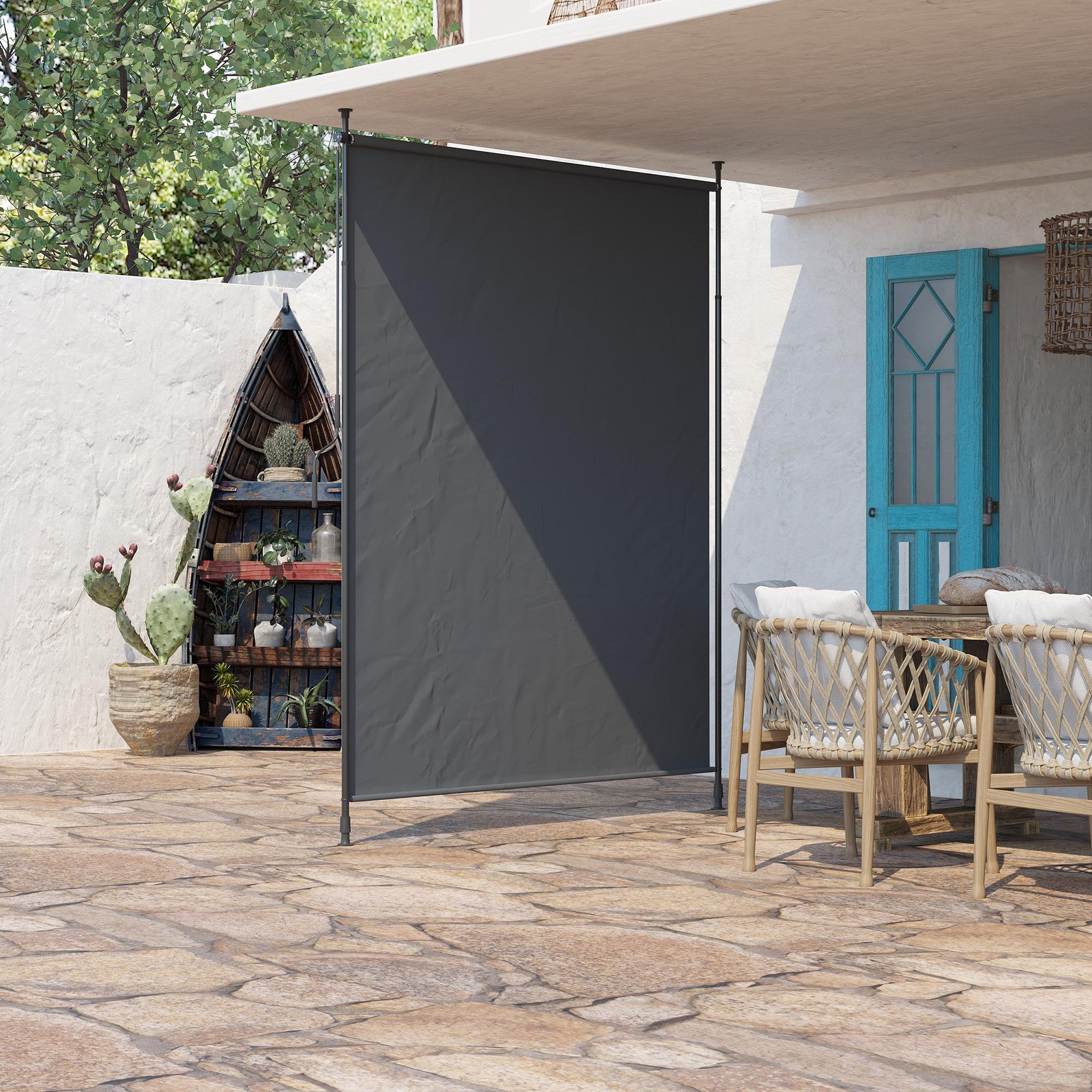 Voir la diapositive 4 : OUTSUNNY Store vertical réglable avec manivelle - brise-vue - installation sans perçage - alu métal gris