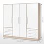 Voir la diapositive 4 : MARKET24 Armoire 4 portes battantes + 6 tiroirs - Chene et blanc - L 206 x P 60 x H 200 cm - JUPITER