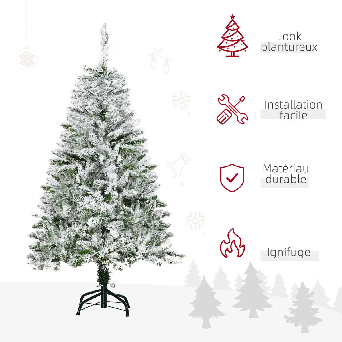 HOMCOM Sapin de Noël artificiel aspect enneigé Ø 70 x 120H cm 200 branches épines imitation Nordmann grand réalisme