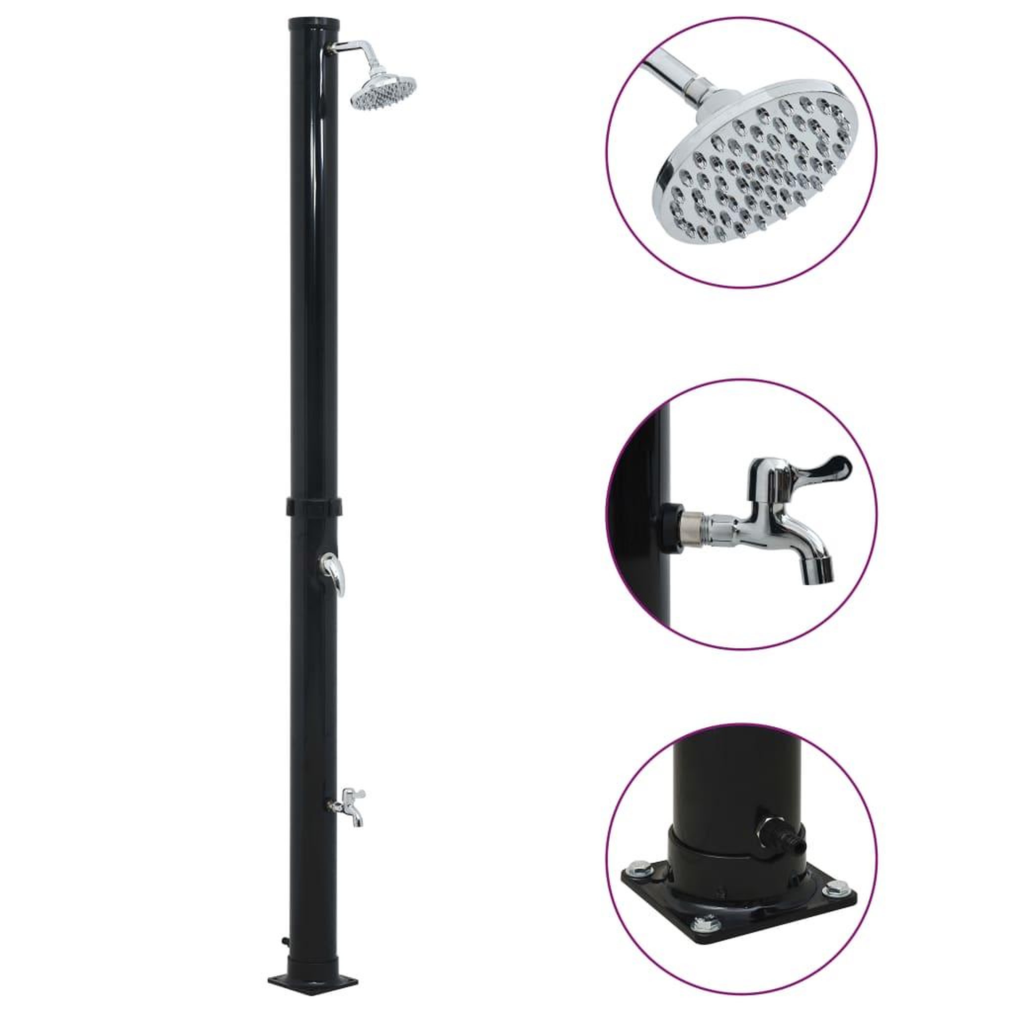VIDAXL Douche solaire Noir 220 cm 20 L