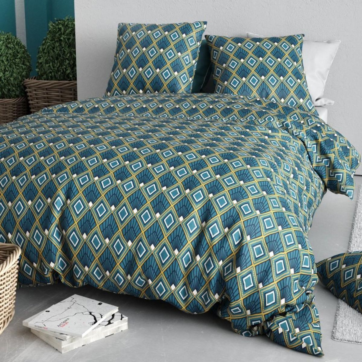 ATELIER DU COTON Housse de couette 240x220 TRISKA + 2 taies coton 57 fils