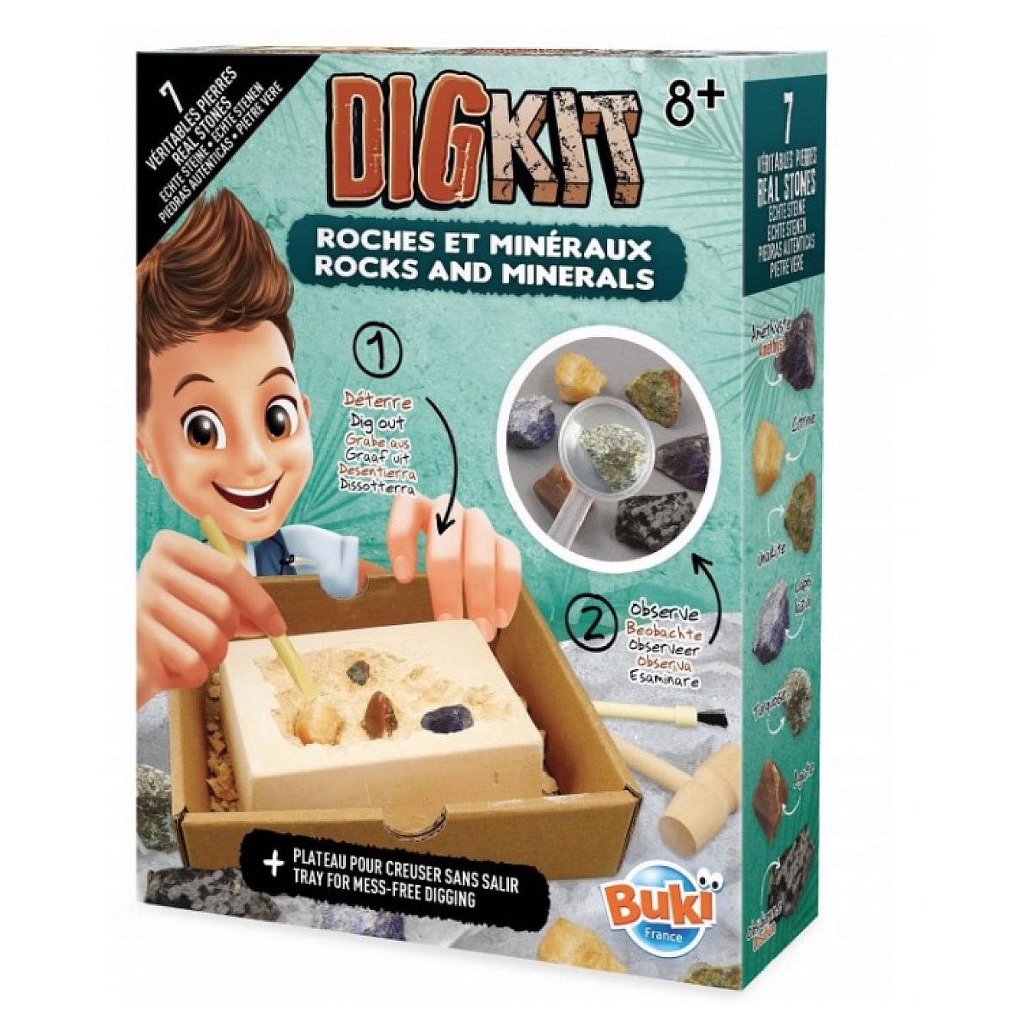 BUKI Kit Roches et mineraux Pierres précieuses à déterrer