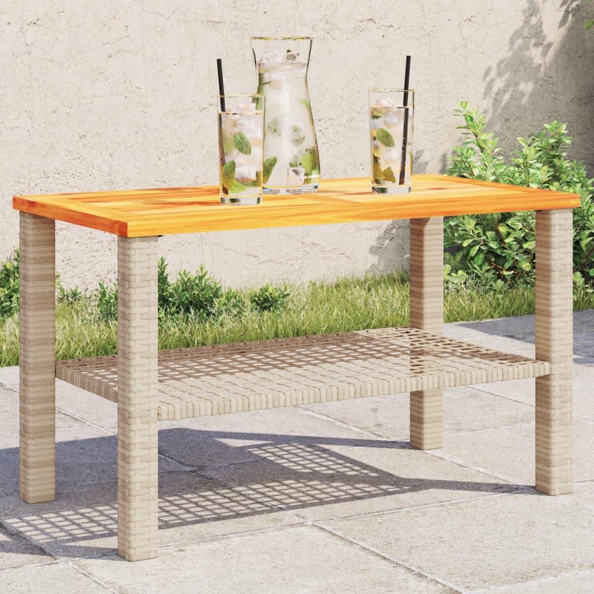 VIDAXL Table de jardin beige 70x38x42 cm resine tressee et bois acacia