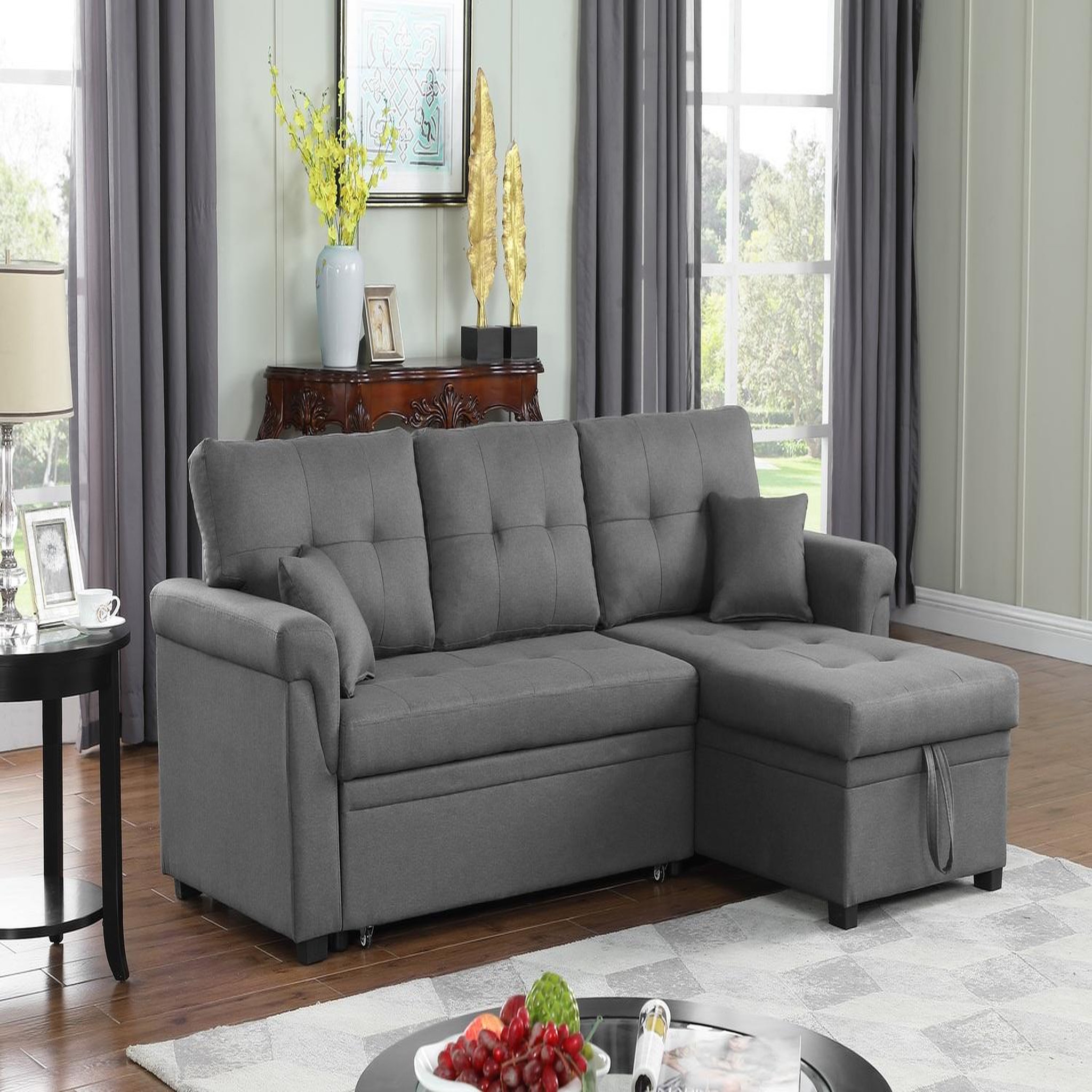 Voir la diapositive 4 : CONCEPT USINE Canapé d'angle droit convertible 4 places en tissu gris clair toronto