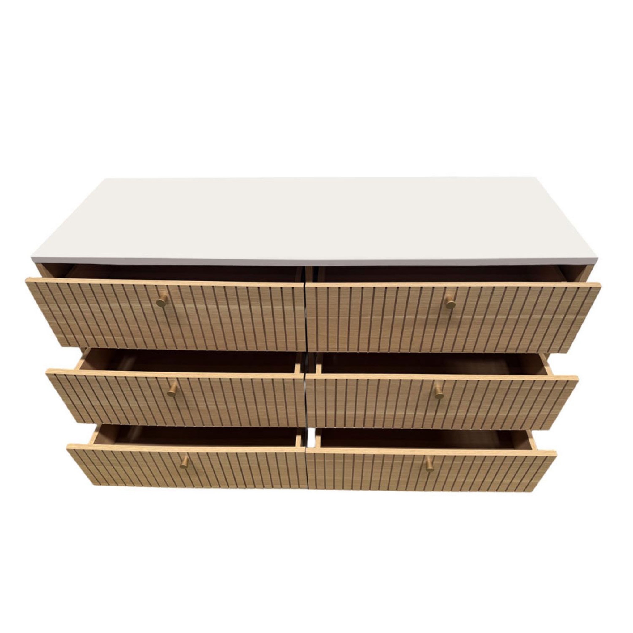 Voir la diapositive 5 : CONCEPT USINE Buffet 6 tiroirs aspect bois rainuré et blanc 120cm BROX