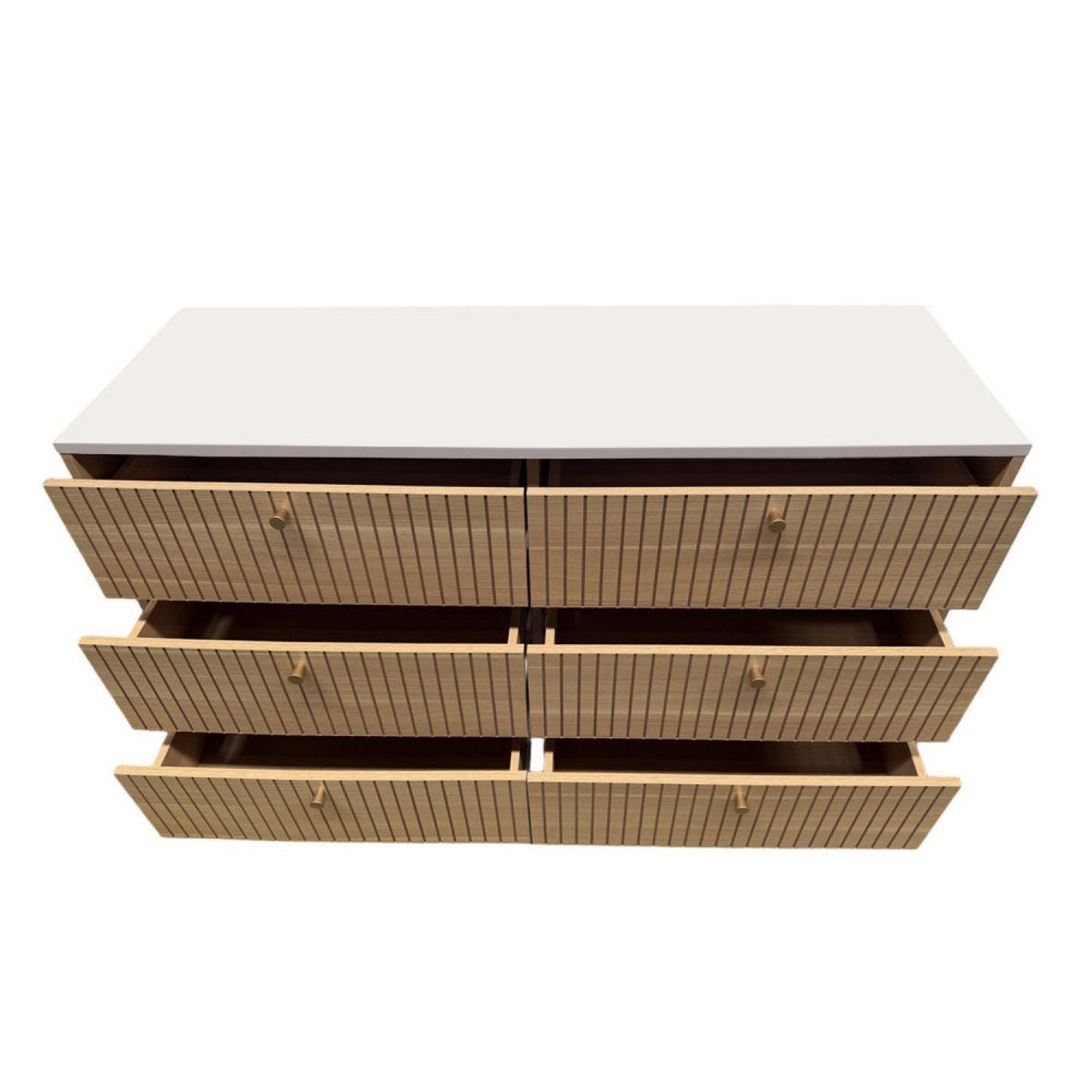 CONCEPT USINE Buffet 6 tiroirs aspect bois rainuré et blanc 120cm BROX