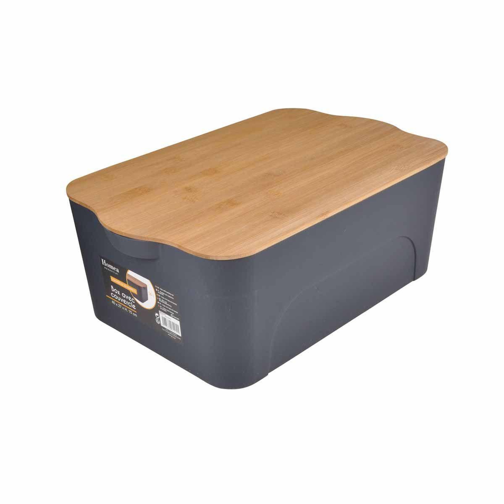 Voir la diapositive 2 : HOMEA Boîte de rangement déco  pratique  16l anthracite & naturel