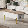 Voir la diapositive 4 : MERAX Table basse relevable ovale blanc+naturel - 50x120 cm mdf