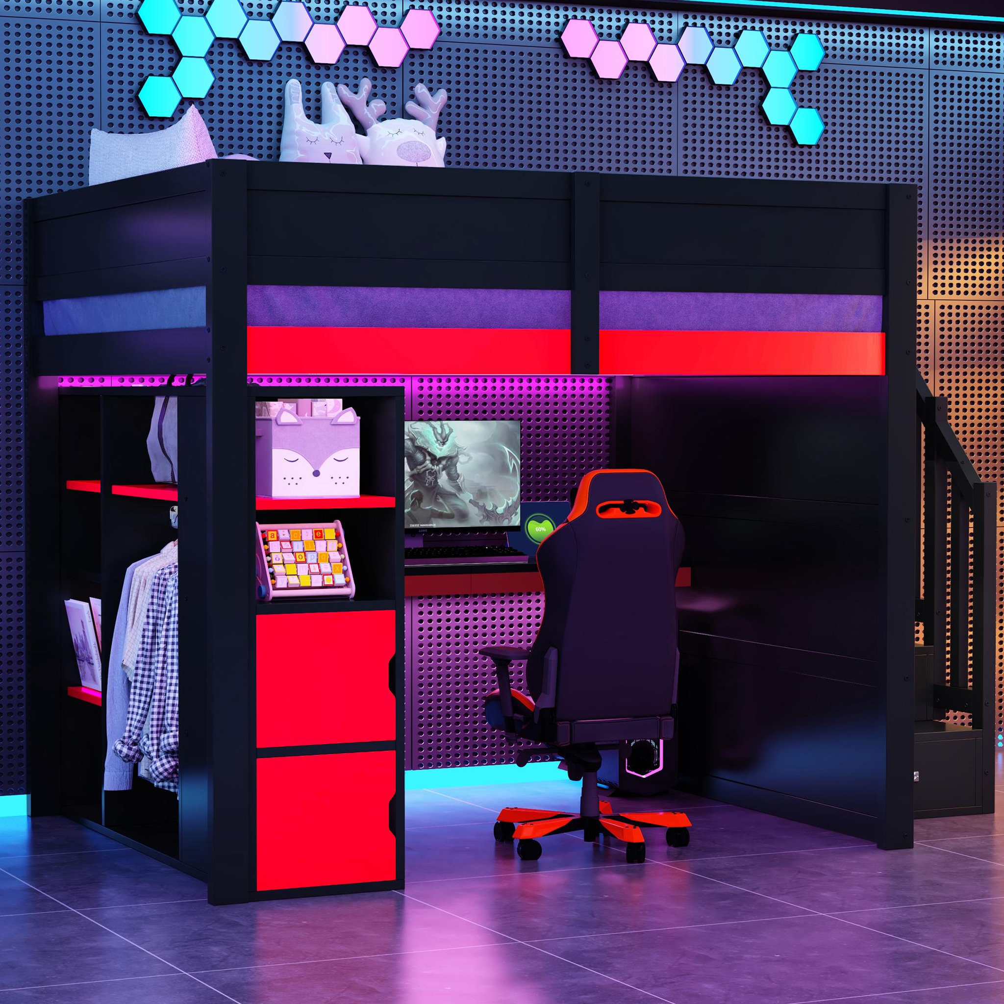 Voir la diapositive 4 : MERAX Lit combiné enfant 140x200 cm coloris noir led mdf