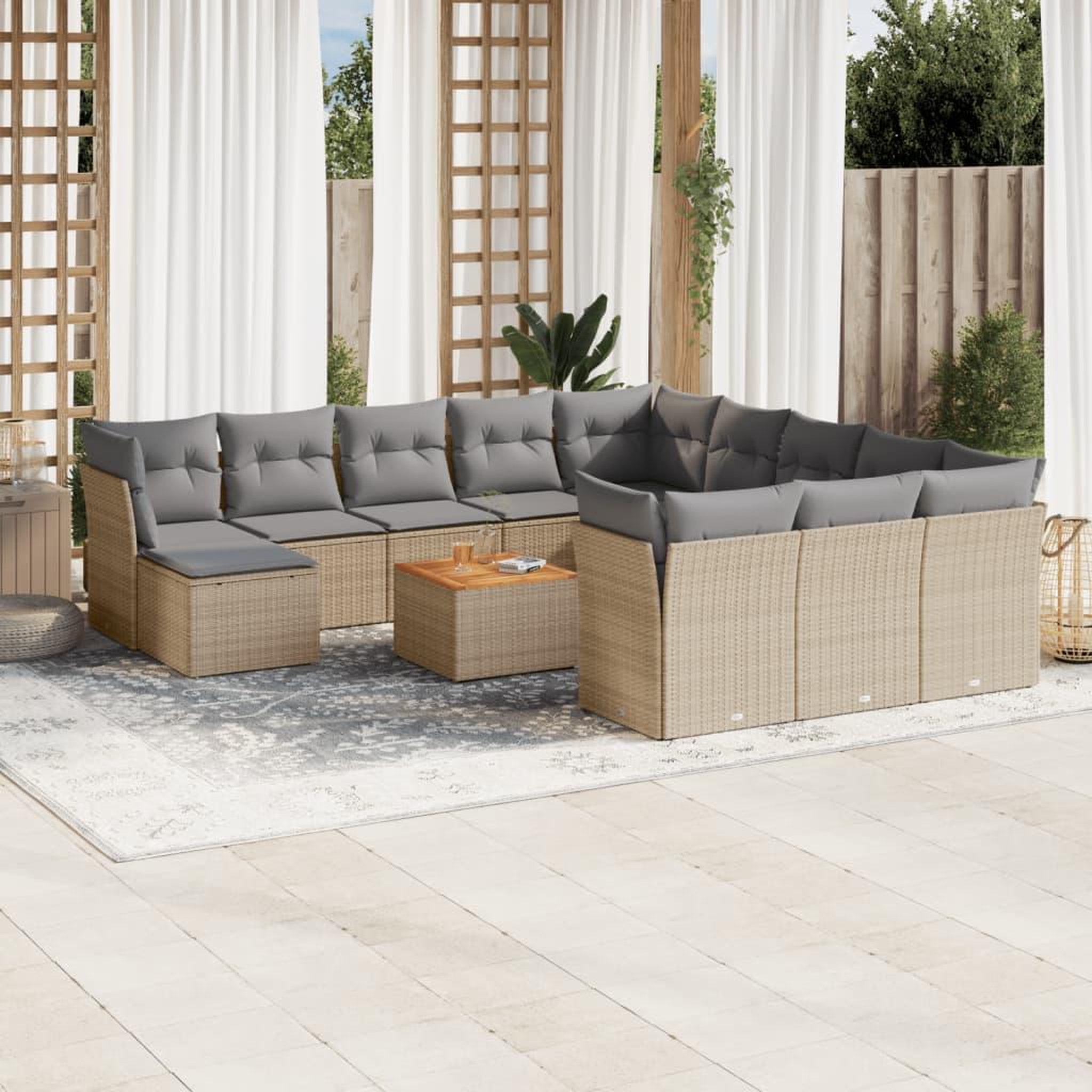 VIDAXL Salon de jardin et coussins 13 pcs melange beige resine tressee