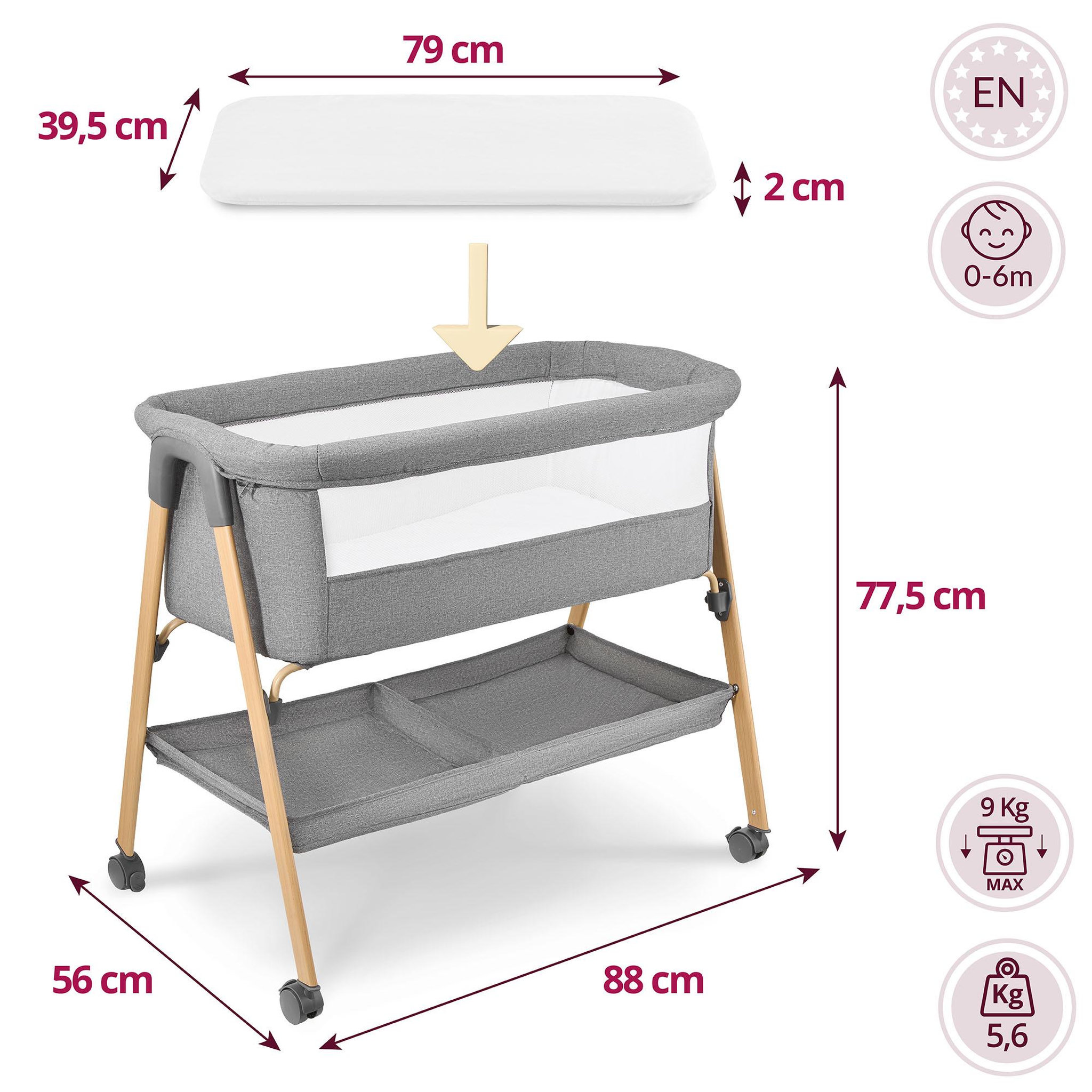 Voir la diapositive 5 : MOBY SYSTEM Lit de voyage Bébé Cododo Autoportant, Matelas, Berceau 0-6 Mois, Pliable, Maille Respirante, Roues