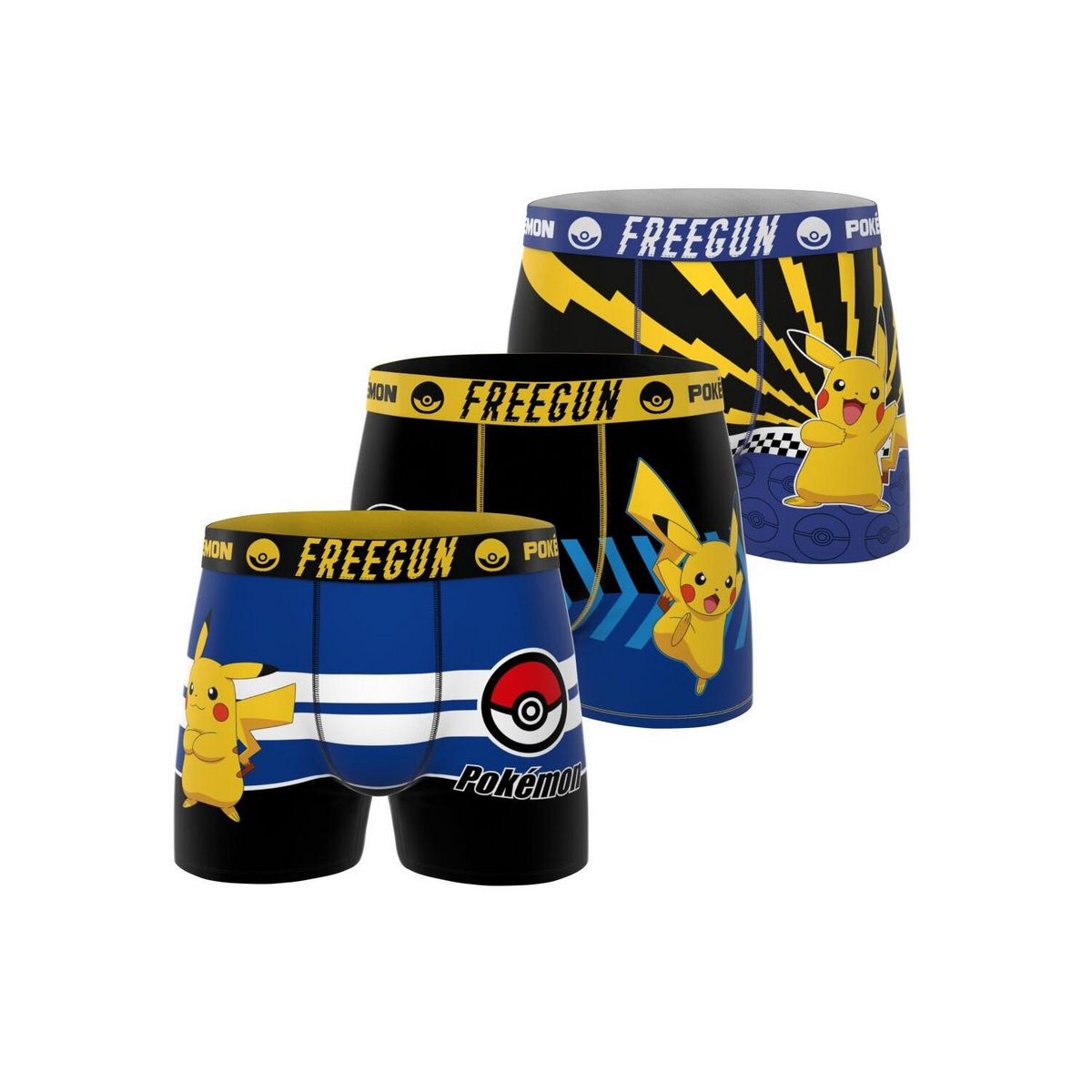 FREEGUN Lot de 3 boxers enfant Pokemon