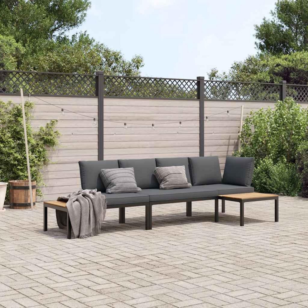VIDAXL Salon de jardin 3 pcs avec coussins noir aluminium