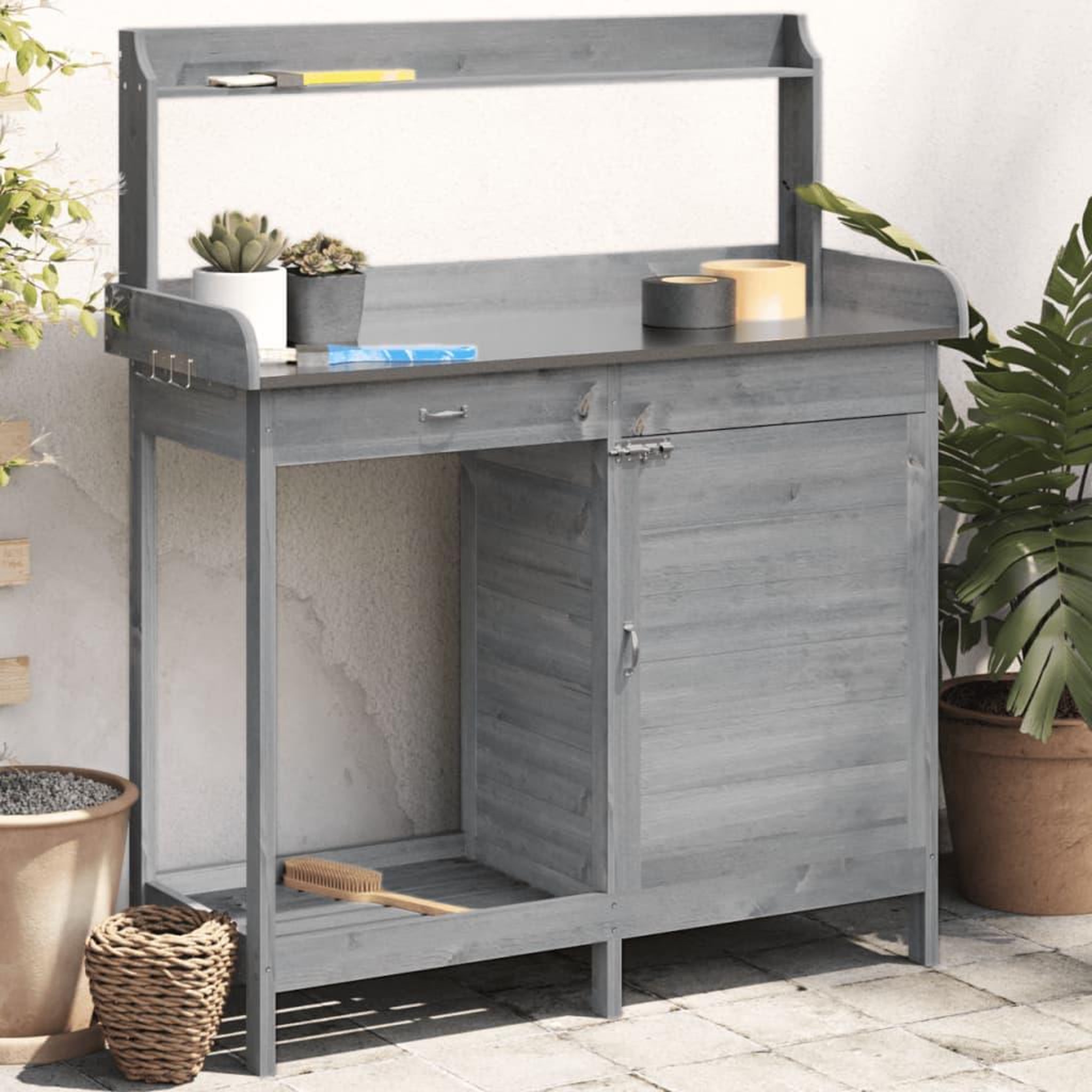 VIDAXL Table de rempotage avec armoire gris bois massif de sapin