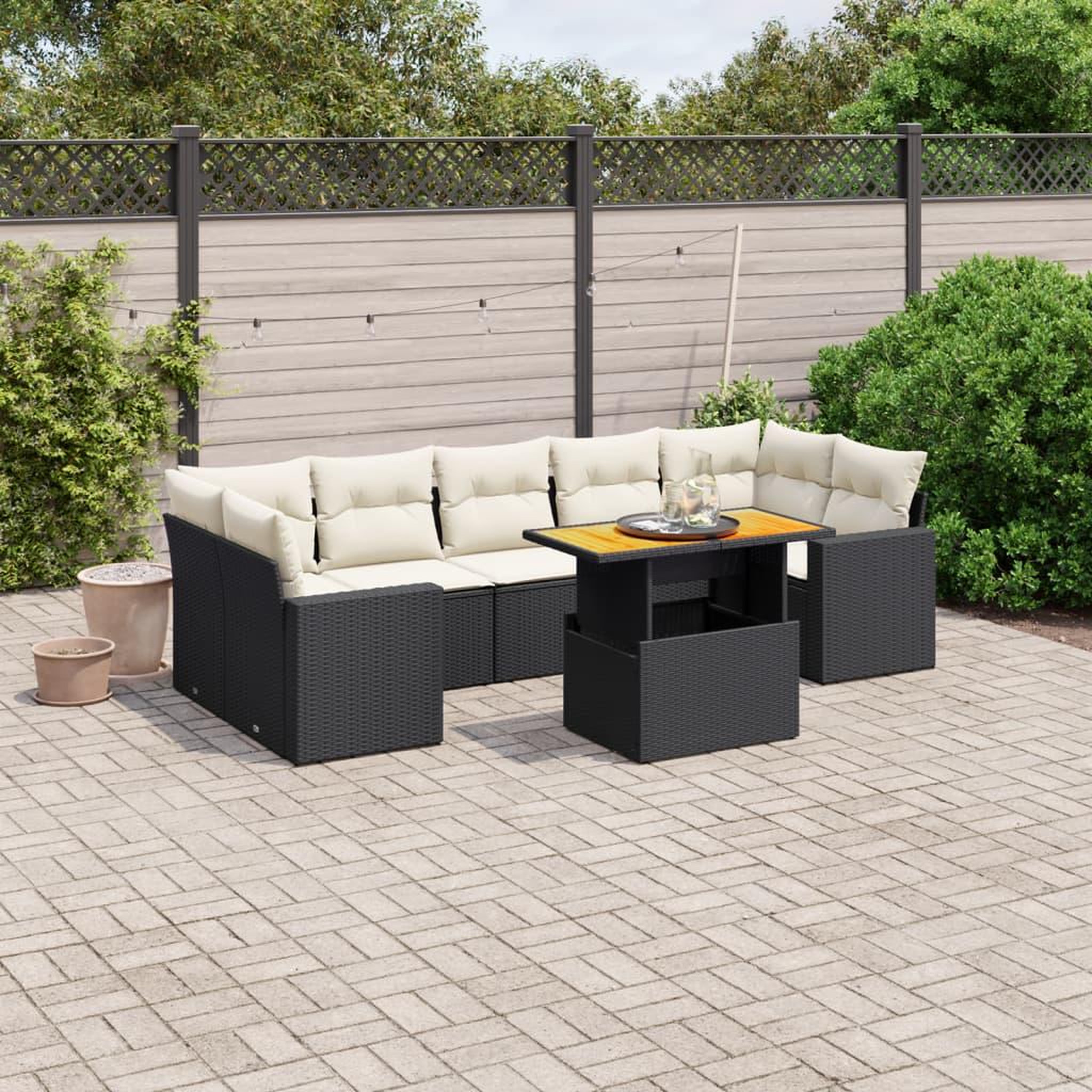 VIDAXL Salon de jardin 8 pcs avec coussins noir resine tressee
