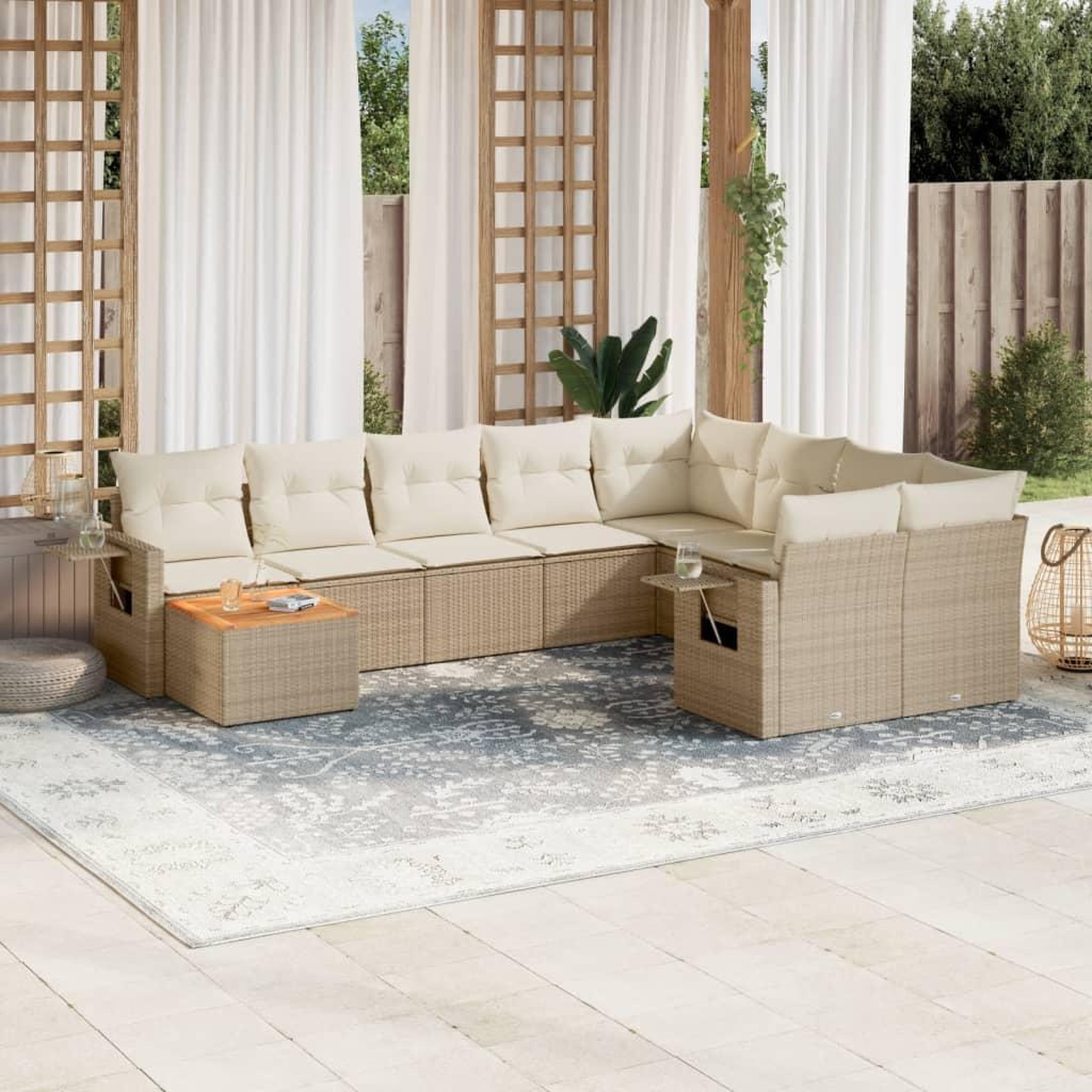 VIDAXL Salon de jardin avec coussins 10 pcs beige resine tressee