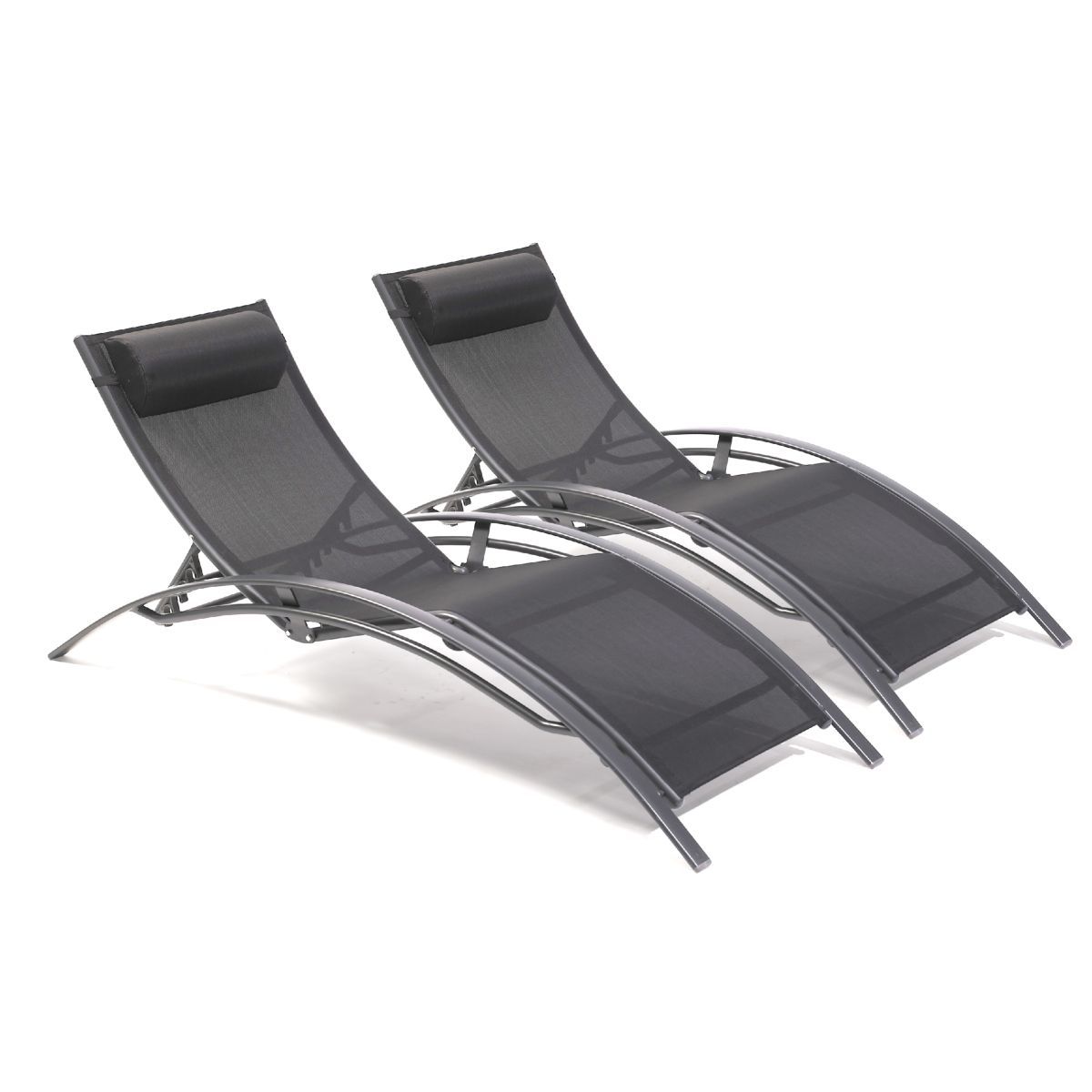 DCB GARDEN Lot de 2 bains de soleil - Aluminium et textilène - Noir