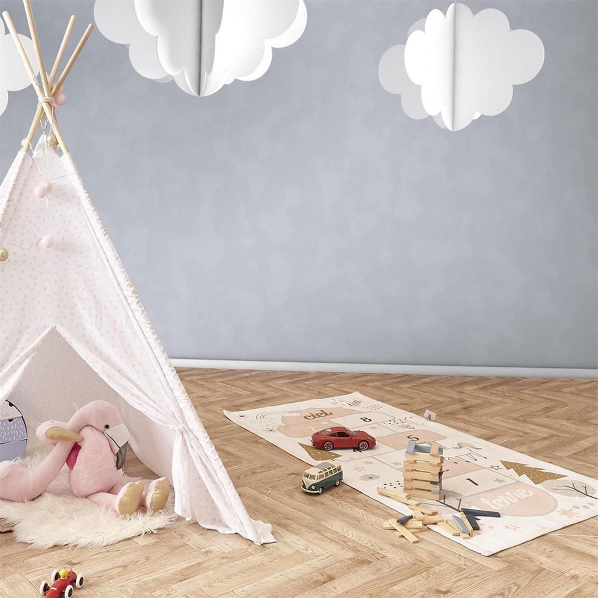 Voir la diapositive 2 : HOME DECO KIDS Tapis enfant  marelle  70x140cm blanc & rose