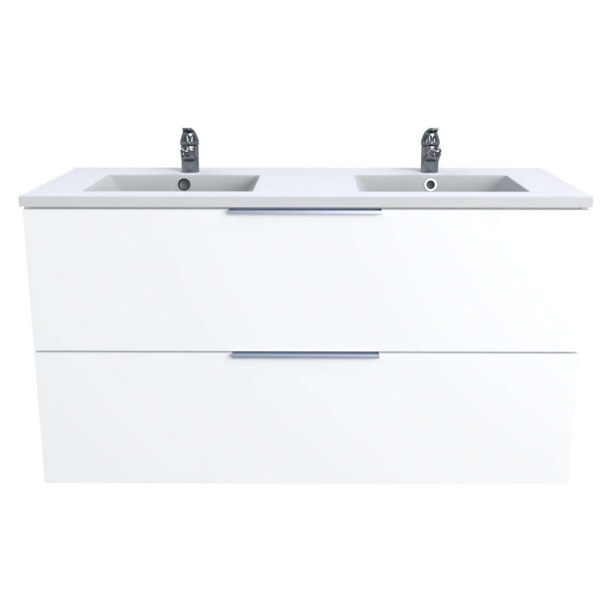 Meuble de salle de bain sous vasque avec double vasque encastrée 2 tiroirs, 120cm FARO blanc