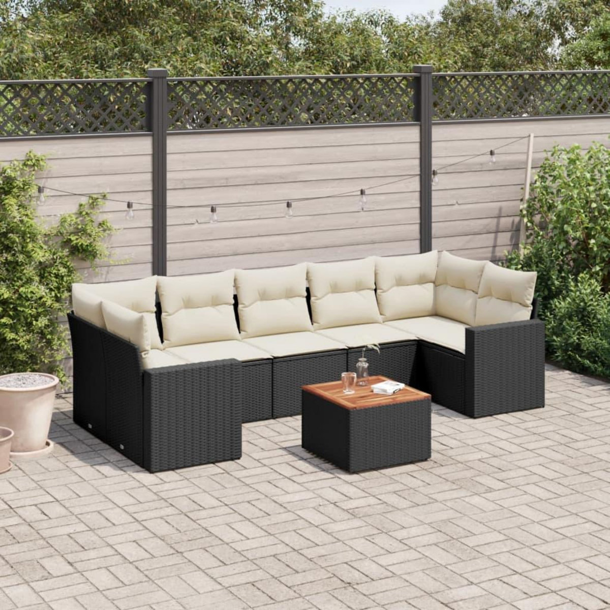 VIDAXL Salon de jardin 8 pcs avec coussins noir resine tressee