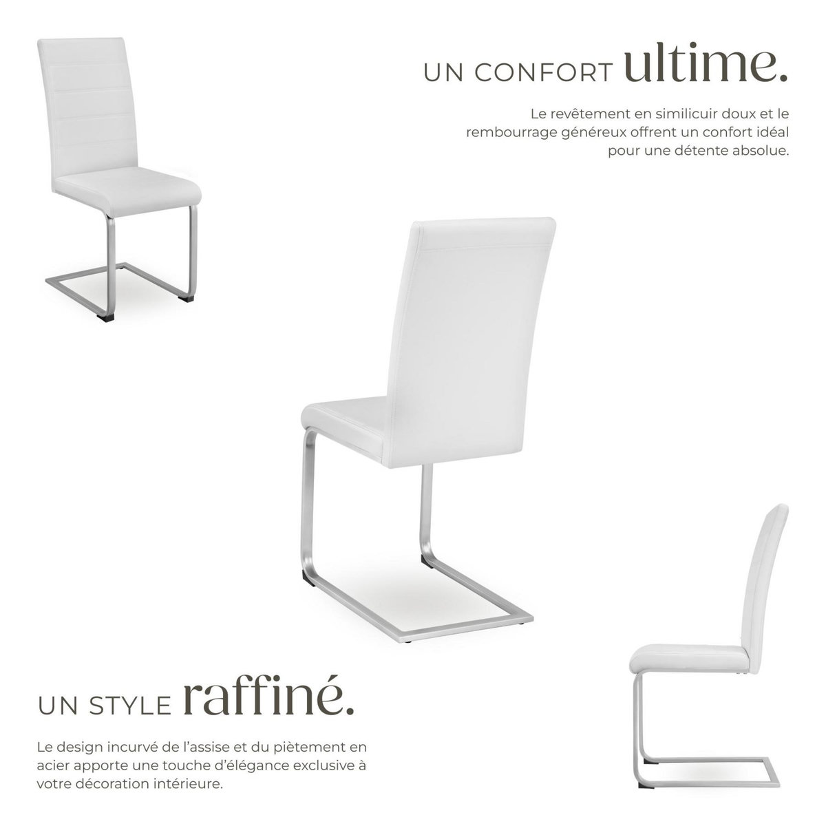tectake Ensemble de chaises de salle à manger rembourré avec revêtement aspect cuir blanc Lot de 2