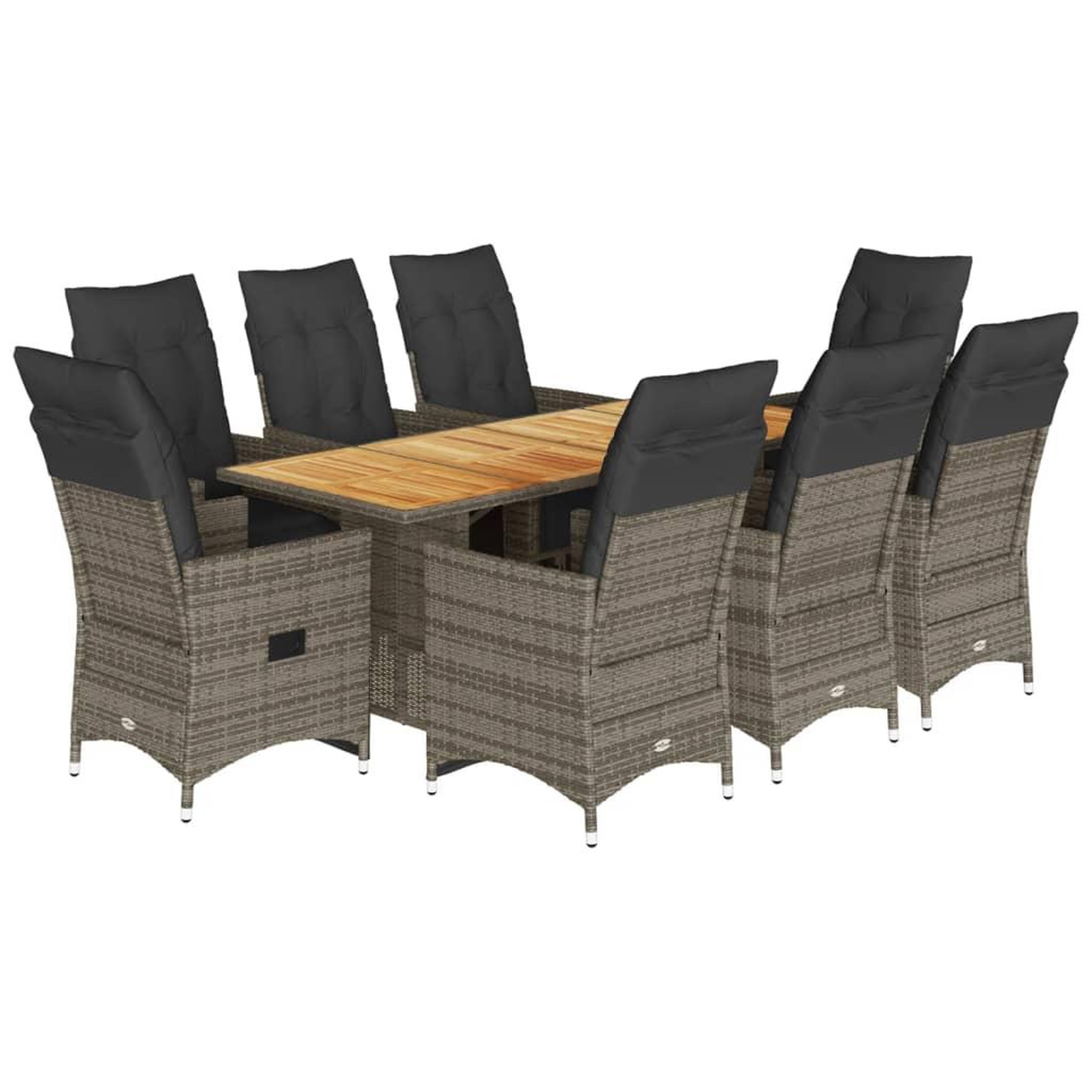 Voir la diapositive 2 : VIDAXL Ensemble de bistro de jardin 9 pcs coussins gris poly rotin