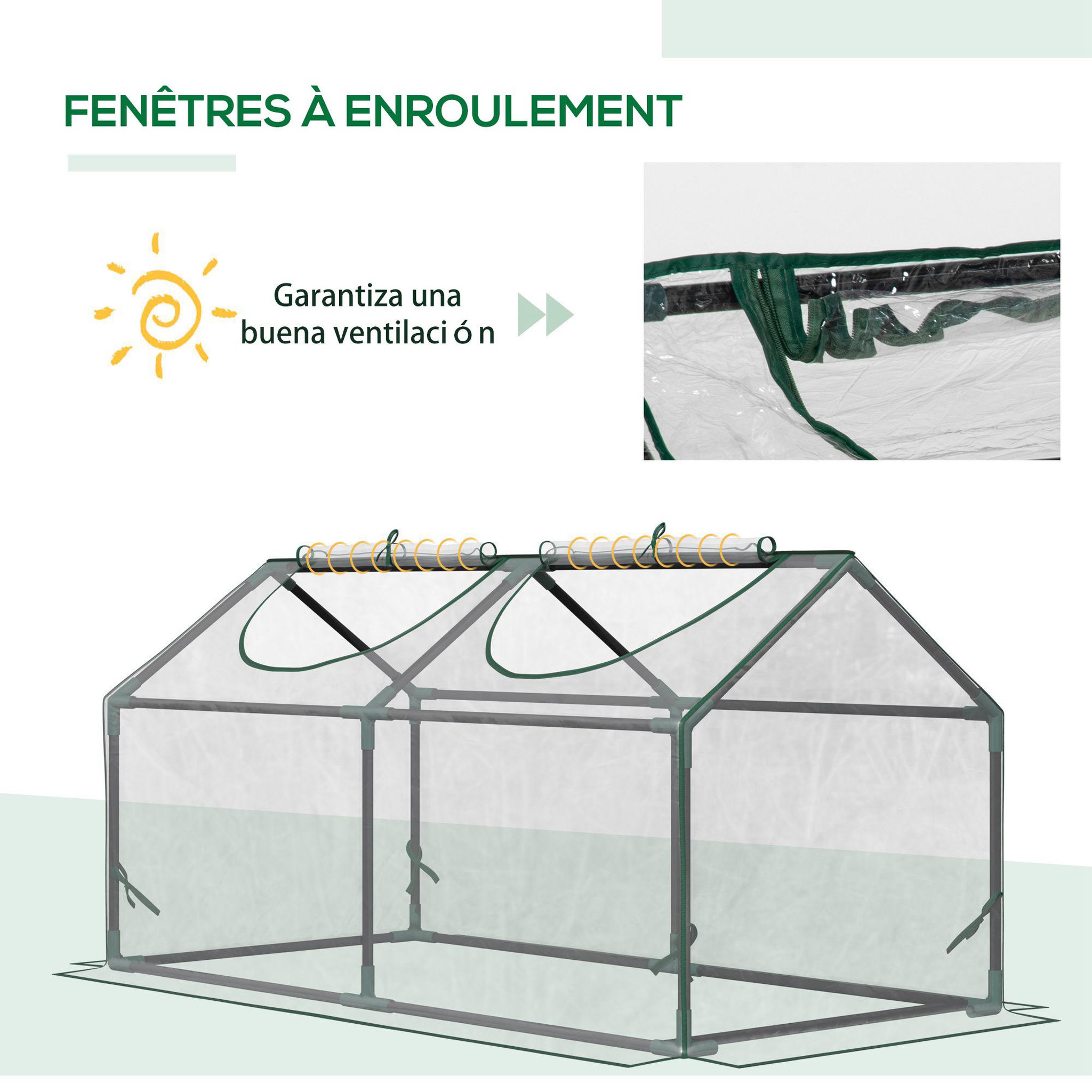 Voir la diapositive 6 : OUTSUNNY Mini serre de jardin serre à tomates 120 x 60 x 60 cm 2 fenêtres zippées enroulables acier thermolaqué PVC haute densité transparent