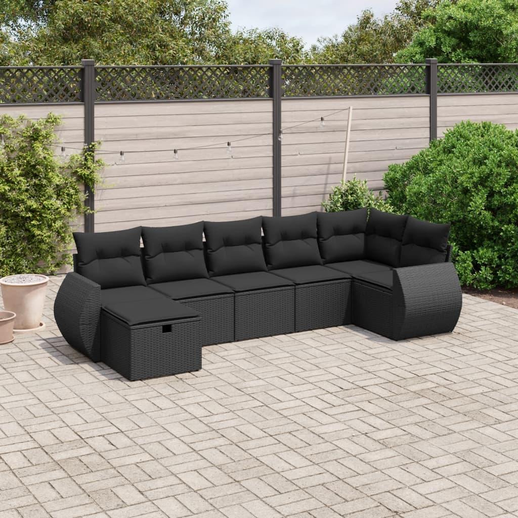 VIDAXL Salon de jardin 7 pcs avec coussins noir resine tressee