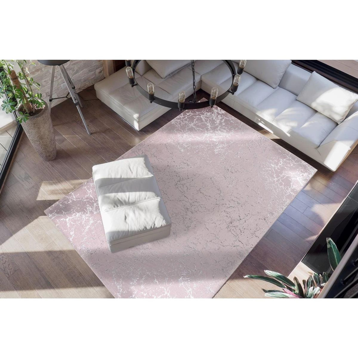 Paris Prix Tapis Marbré à Poils Longs  Bijou  Taupe & Argent