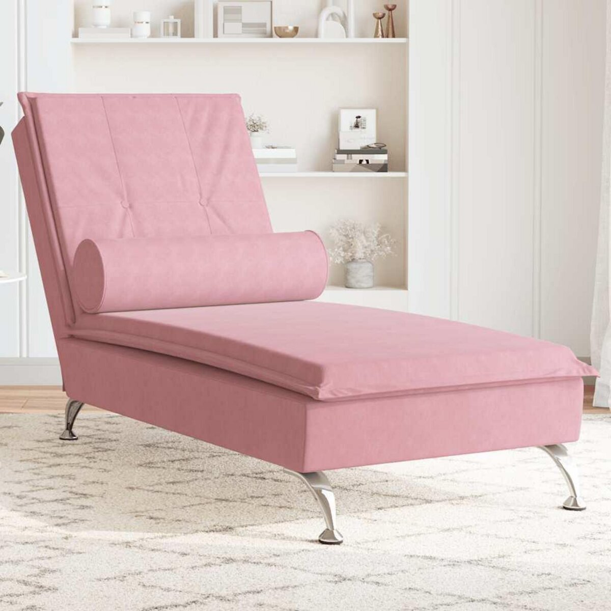 VIDAXL Chaise longue de massage avec traversin rose velours