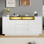 Voir la diapositive 2 : MERAX Buffet 2 porte(s) 3 tiroir(s) - 140 cm blanc led panneau de particules