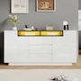 Voir la diapositive 2 : MERAX Buffet 2 porte(s) 3 tiroir(s) - 140 cm blanc led panneau de particules