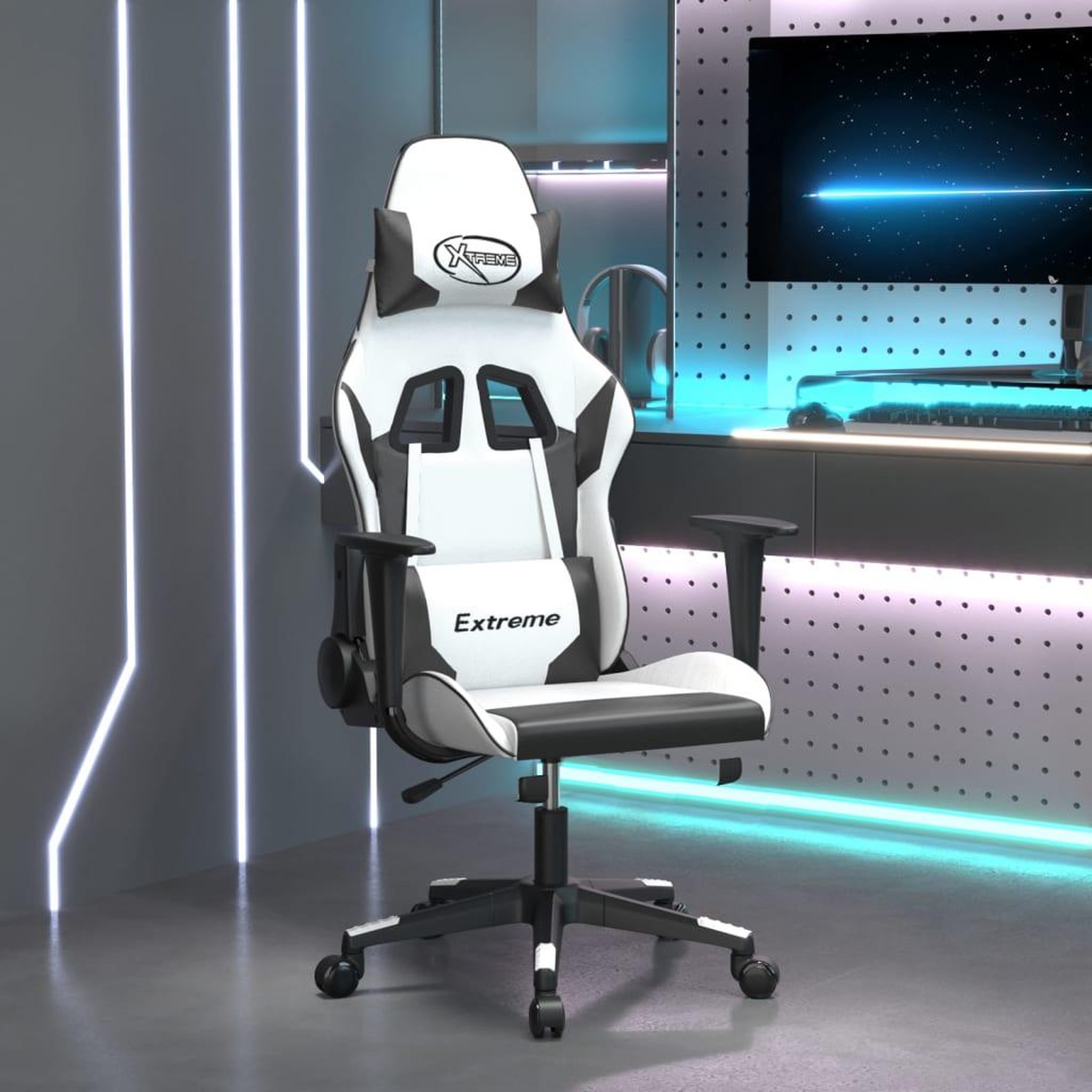 VIDAXL Chaise de jeu Blanc et noir Similicuir
