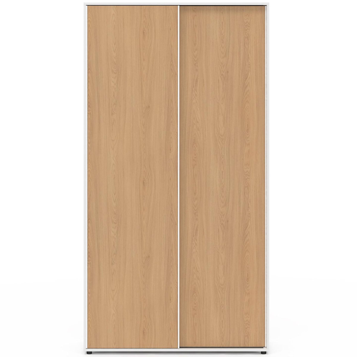 ID MARKET Armoire 2 portes coulissantes SLIDEA blanc et bois penderie 100 cm avec étagères rangement maxi capacité