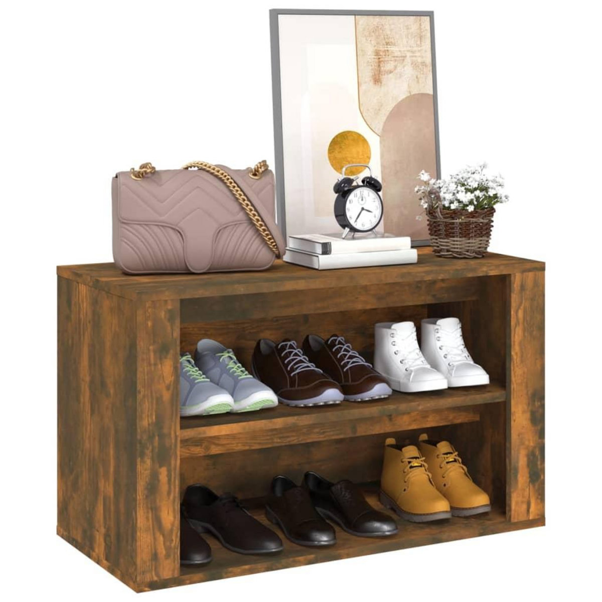 VIDAXL Etagere a chaussures Chene fume 75x35x45 cm Bois d'ingenierie