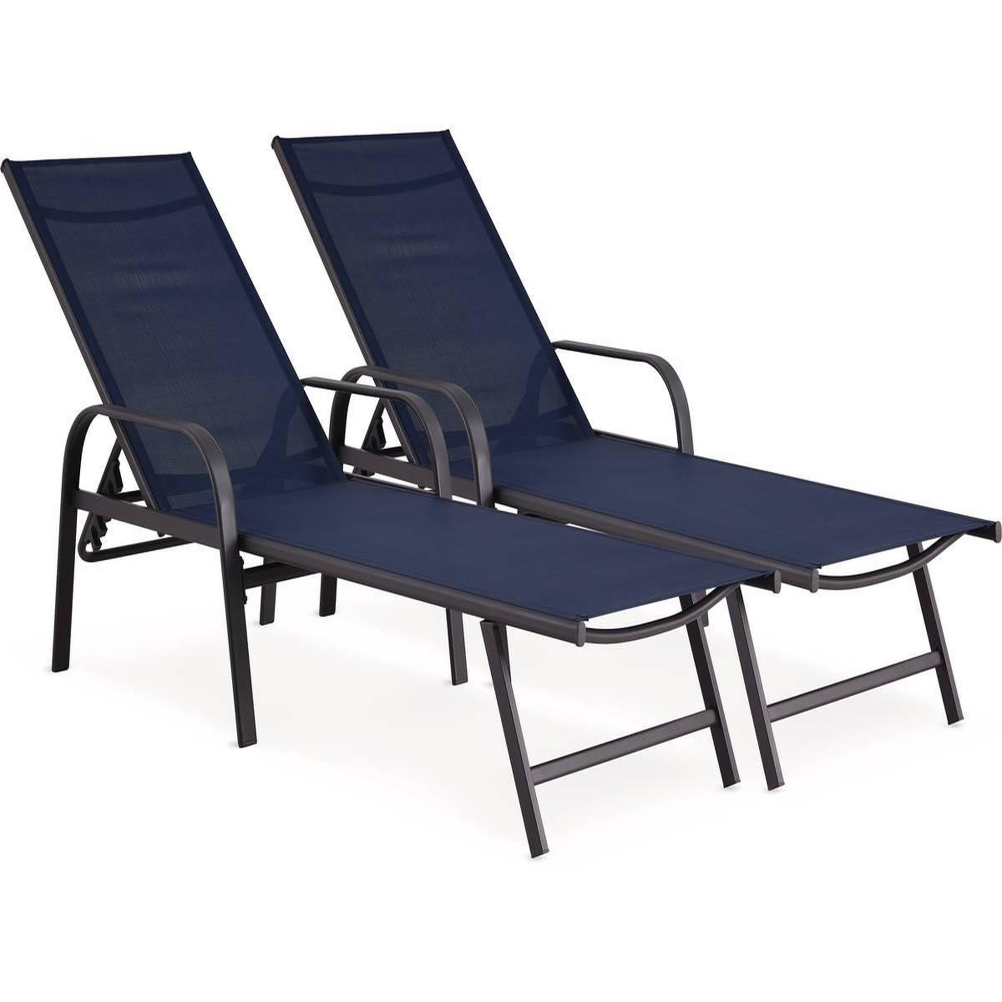 Habitat et Jardin Lot de 2 bains de soleil en métal avec accoudoirs  farniente  - bleu nuit