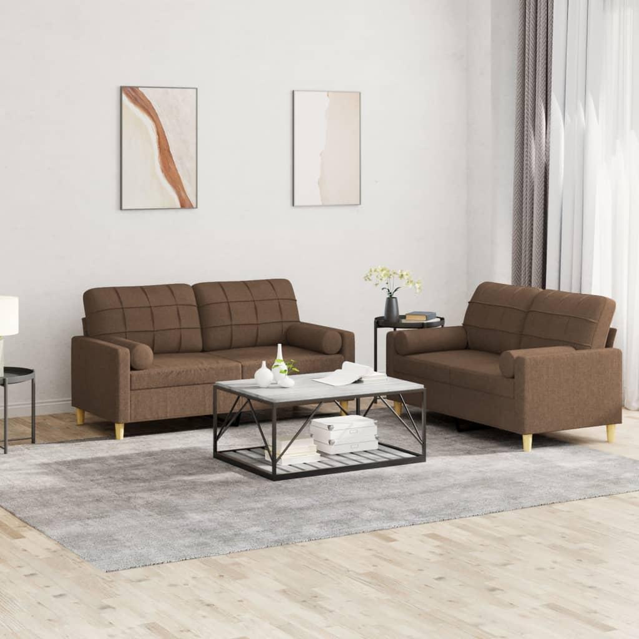 VIDAXL Ensemble de canapes 2 pcs avec coussins marron tissu
