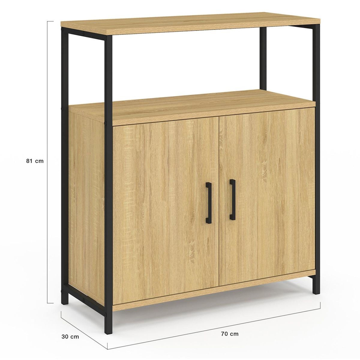 ID MARKET Buffet d'appoint 1 niche et 2 portes 70 cm DETROIT design industriel