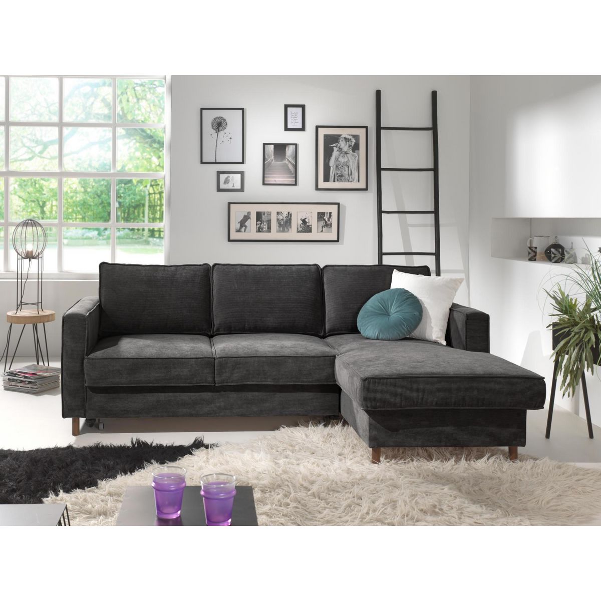 LISA DESIGN Jake - canapé d'angle droit - convertible avec coffre - 4 places - en velours côtelé