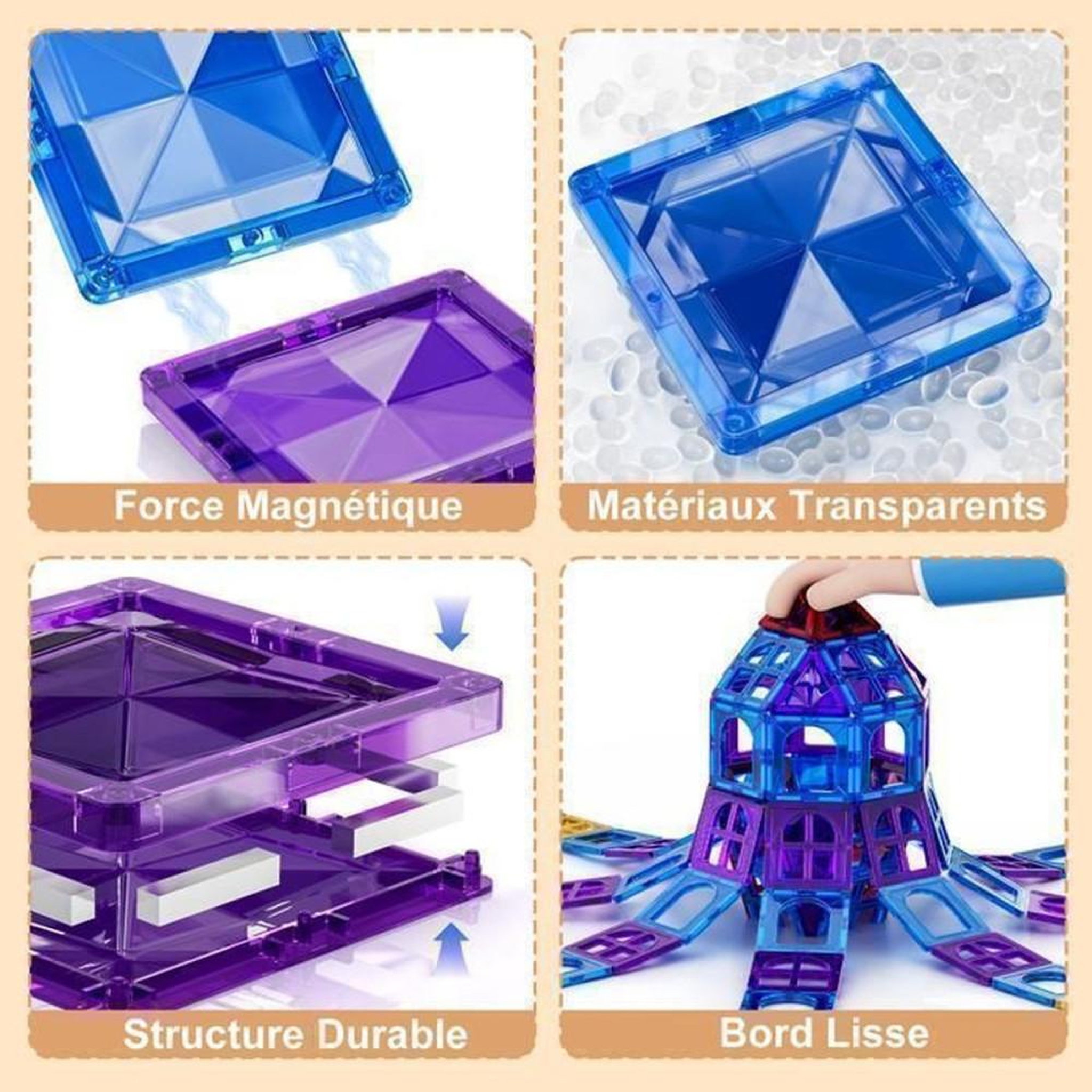 Voir la diapositive 3 : Set de blocs de construction magnétiques éducatifs 97 pièces multicolores STEM pour enfants 3 à 12 ans