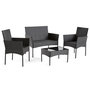 Voir la diapositive 4 : BEST MOBILIER Marbella - salon bas de jardin 4 places - en résine tressée - noir avec coussins beiges